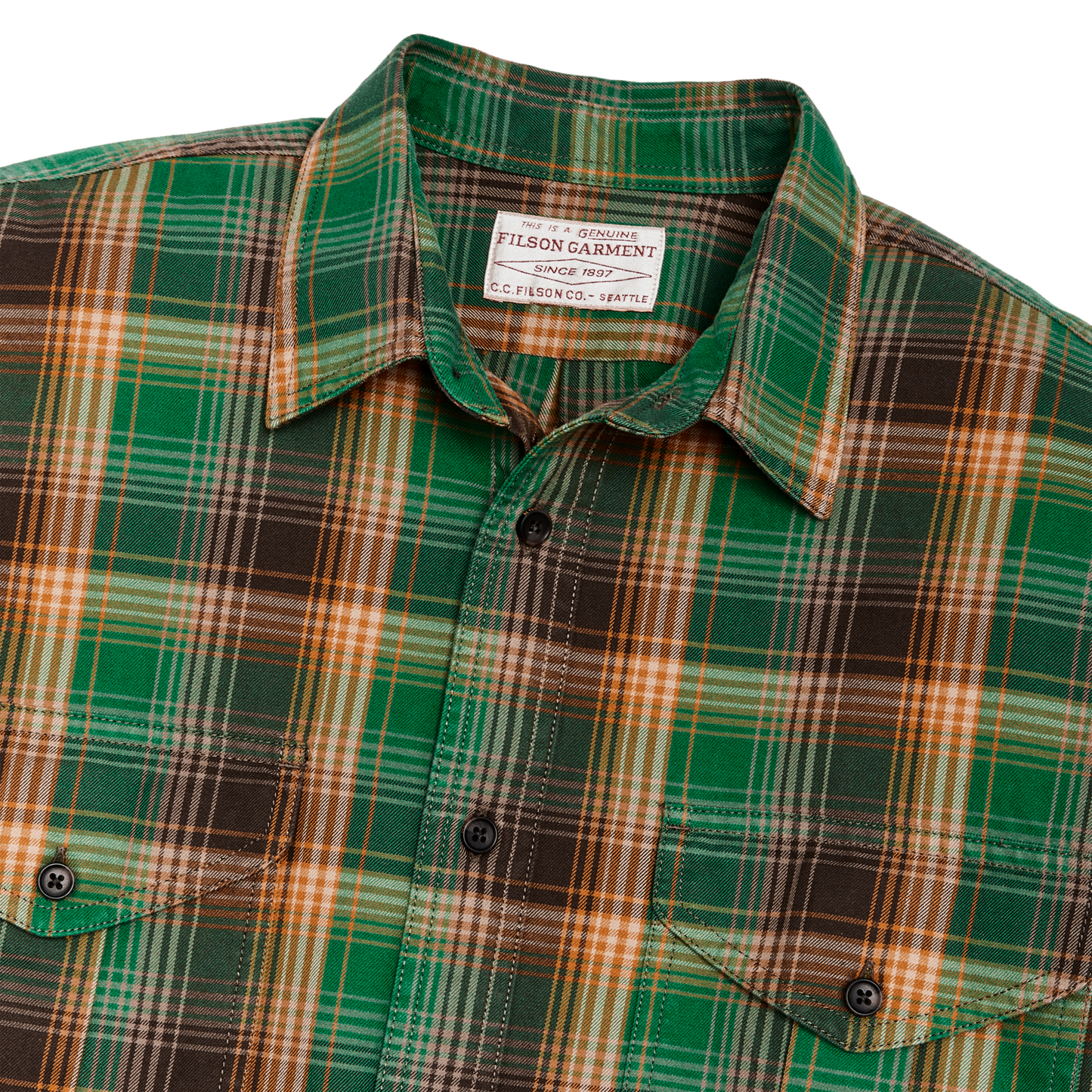 Alternate view of the Filson Lightweight Alaskan Guide Shirt - Yellow / Green / Gray Plaid