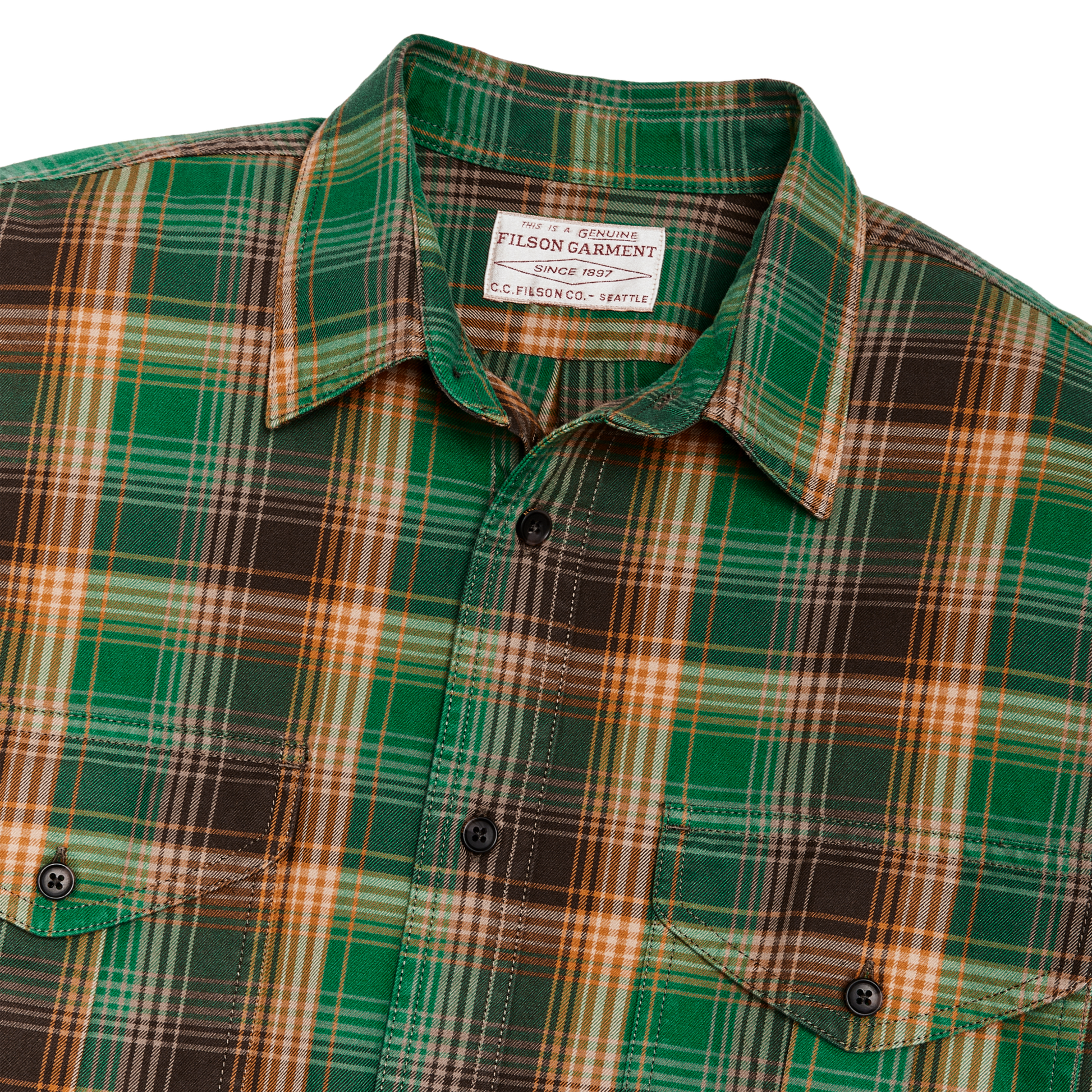 Alternate view of the Filson Lightweight Alaskan Guide Shirt - Yellow / Green / Gray Plaid