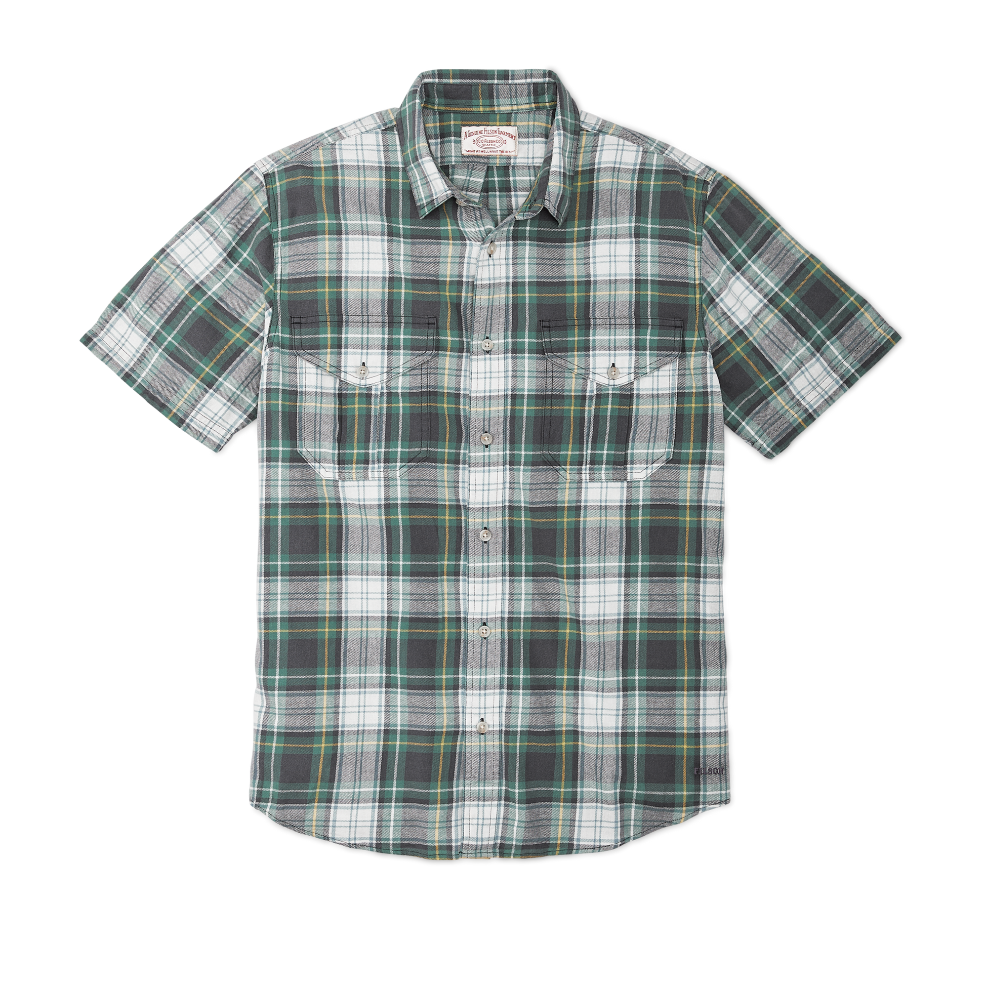 Front-facing image of the Filson Short Sleeve Lightweight Alaskan Guide Shirt  - Ink Blue / North Sea