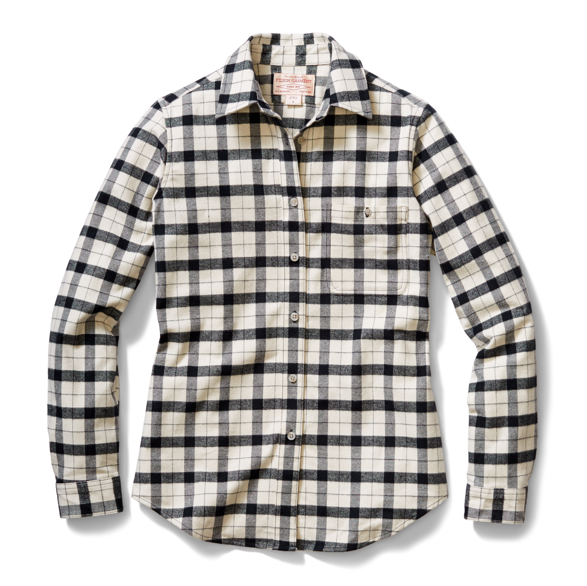 Front-facing image of the Filson Women's Alaskan Guide Shirt - Cream Black