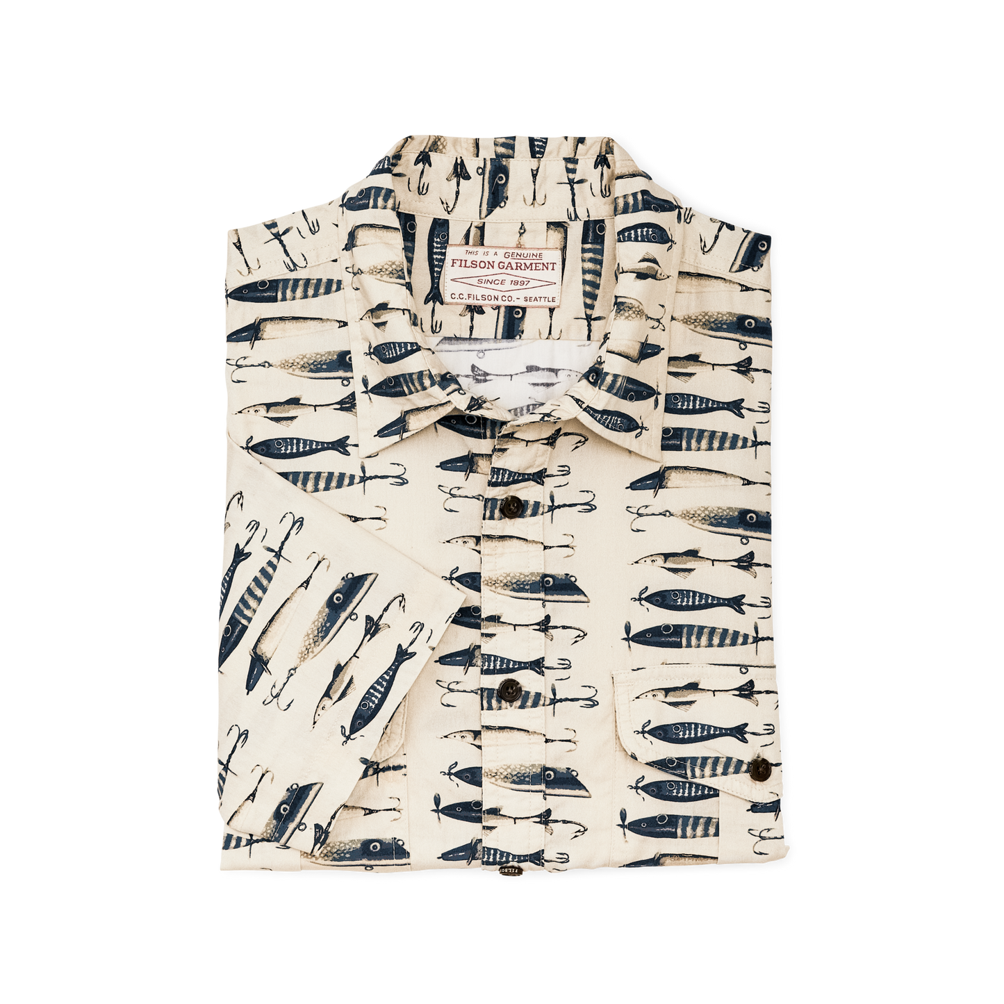 Alternate view of the Filson Filson's Washed Short Sleeve Feather Cloth Shirt - Natural / Lures