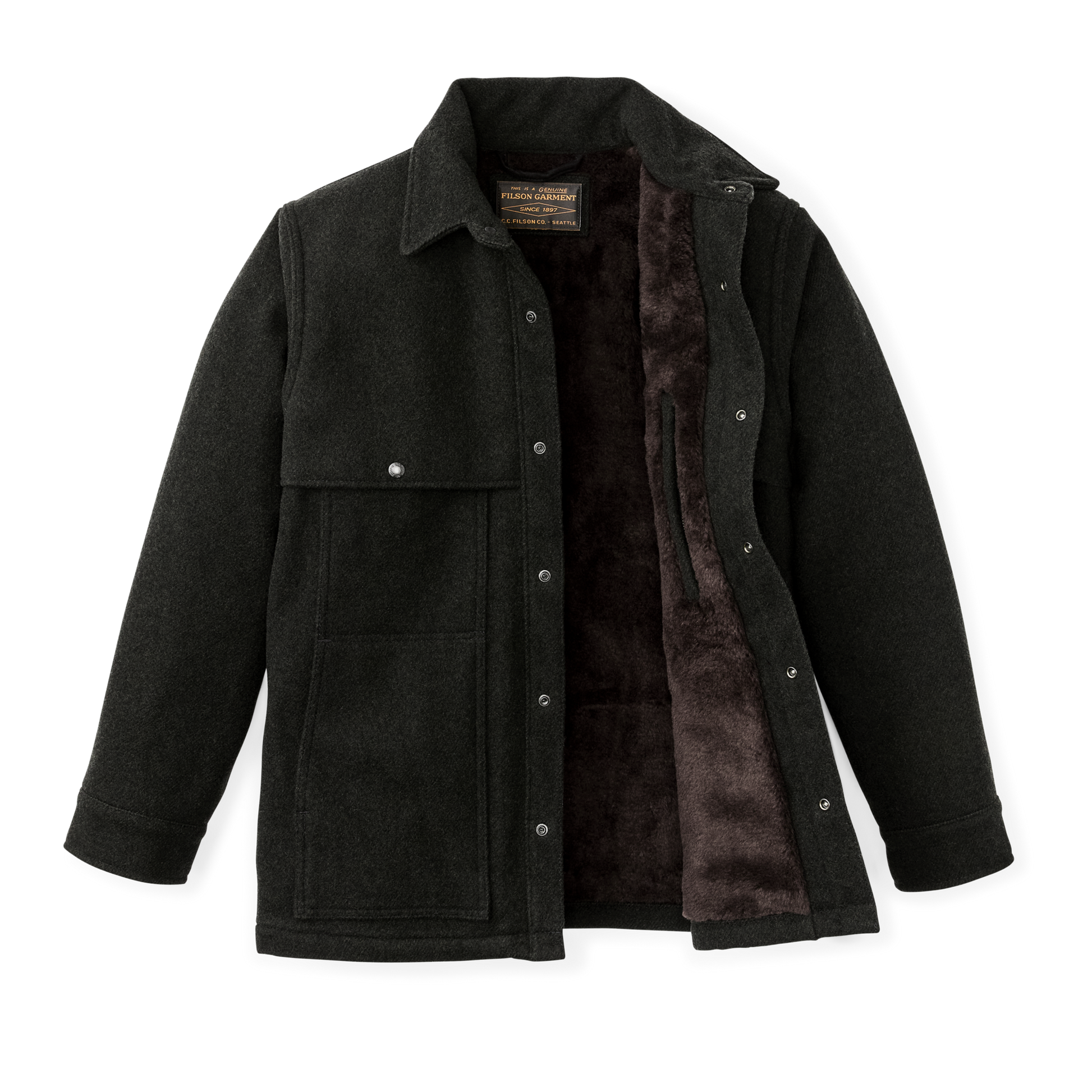 Alternate view of the Filson Lined Mackinaw Wool Cape Coat - Peat Black