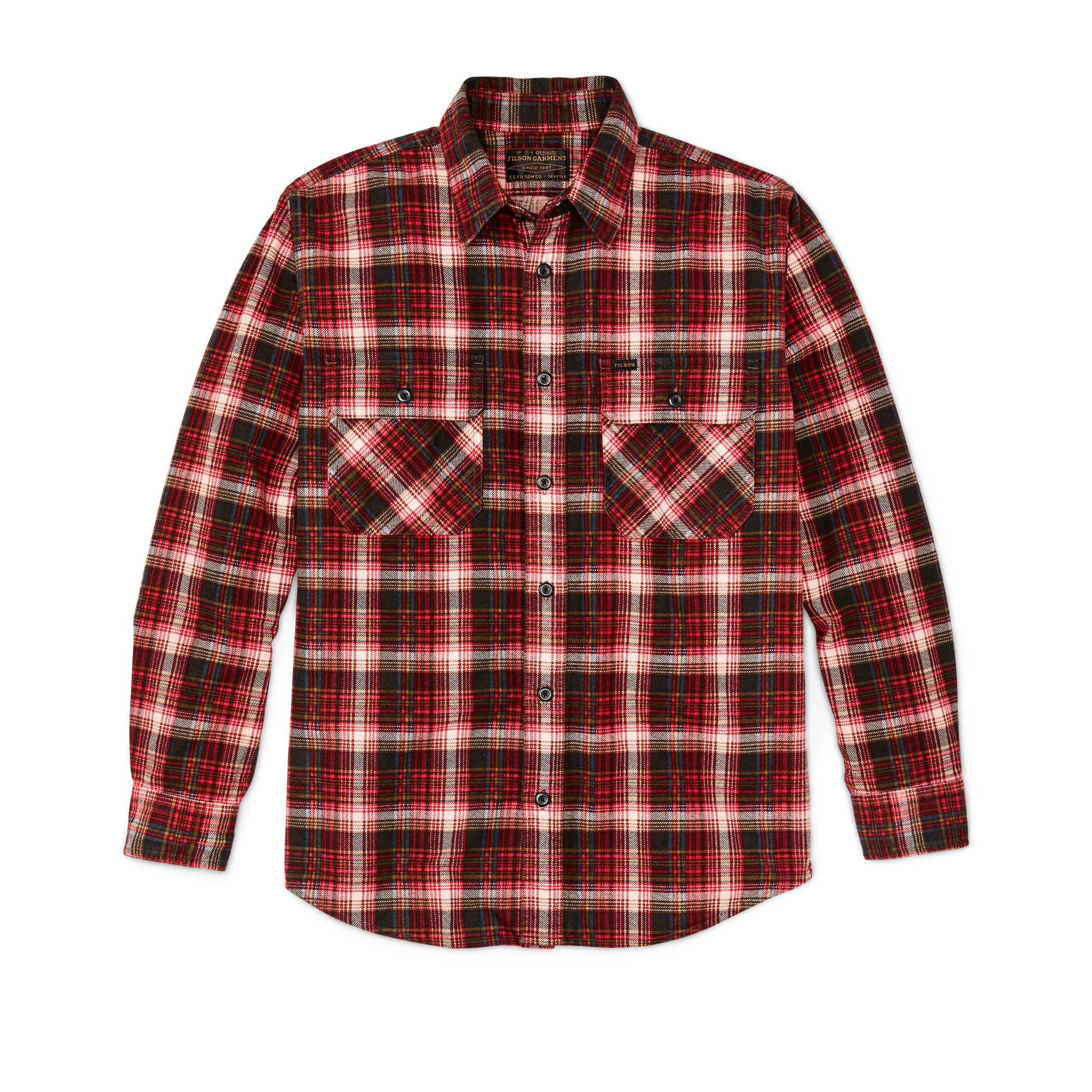 Front-facing image of the Filson Field Flannel Shirt - Faded Black / Bronze / Multi Plaid