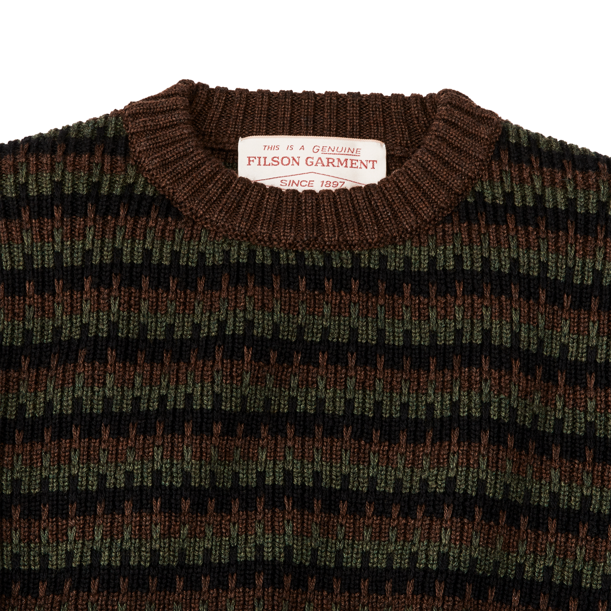 Alternate view of the Filson Jacquard Wool Crewneck Sweater - Black / Green / Brown Jacquard