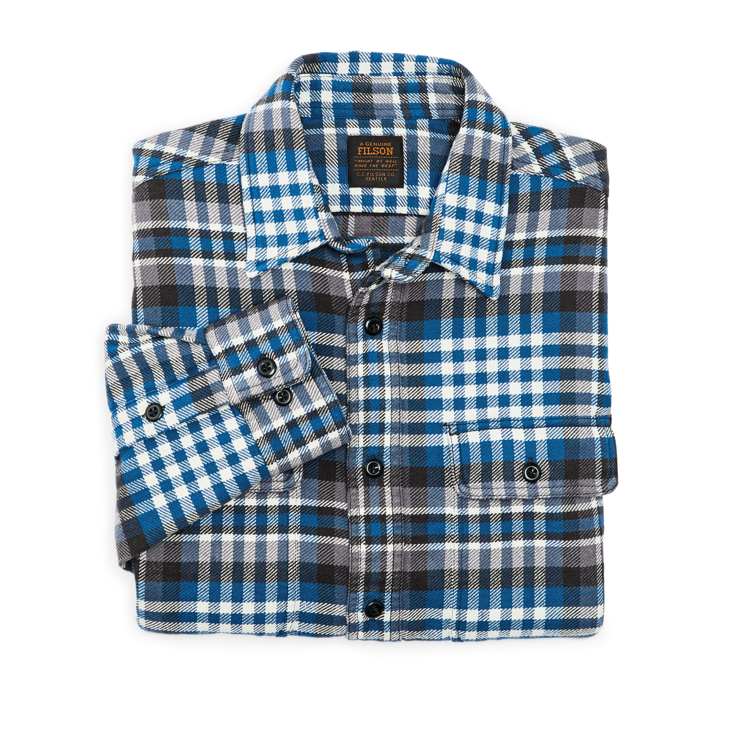 Alternate view of the Filson Vintage Flannel Work Shirt - Graystone / Blue