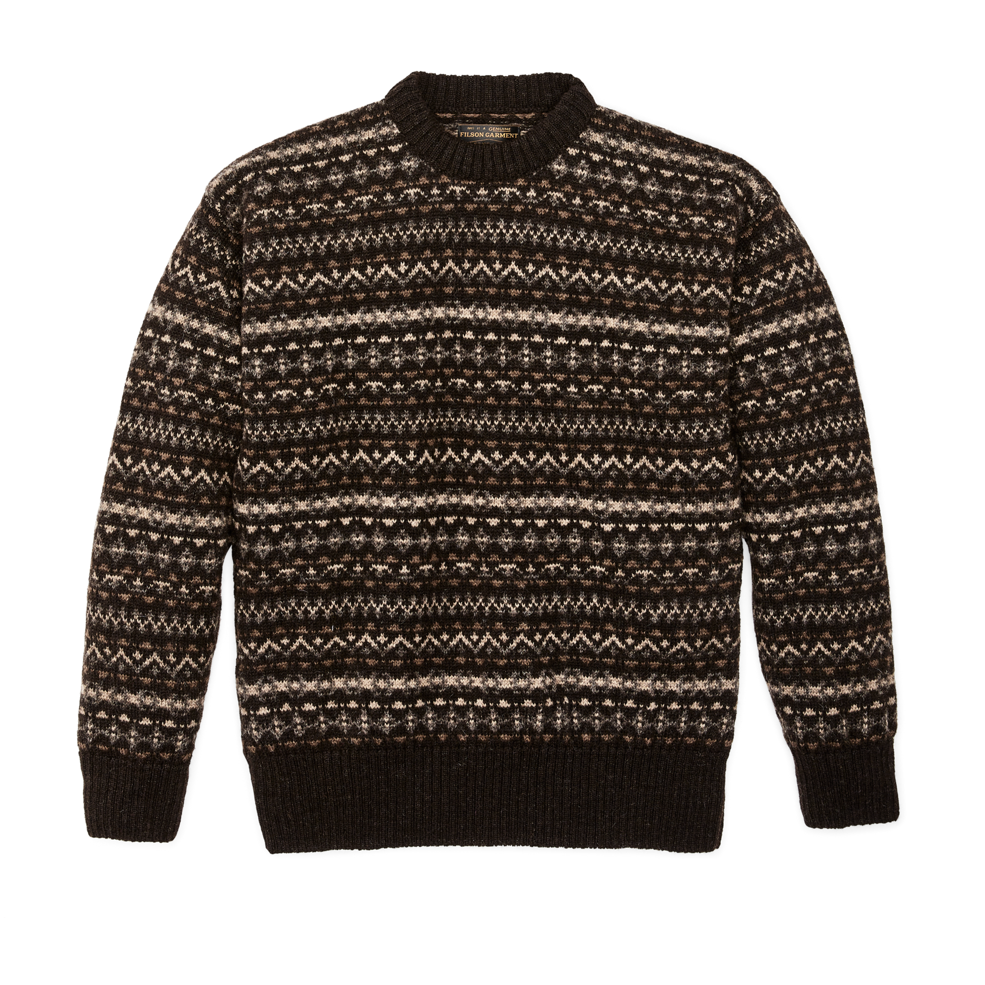 Front-facing image of the Filson Fairisle Crewneck Sweater - Black / Multi