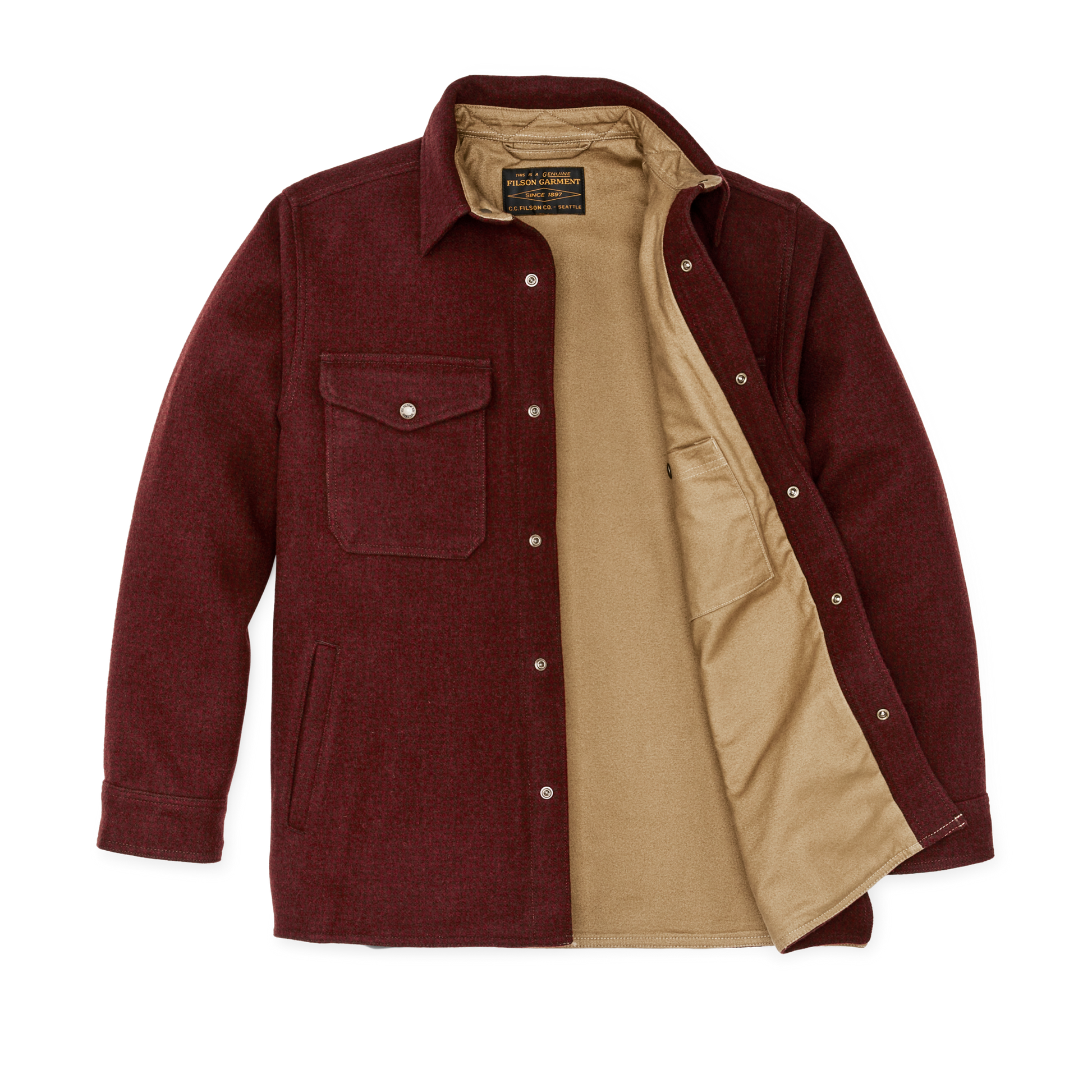 Alternate view of the Filson Lined Mackinaw Wool Jac-shirt - Dark Red / Black Houndstooth