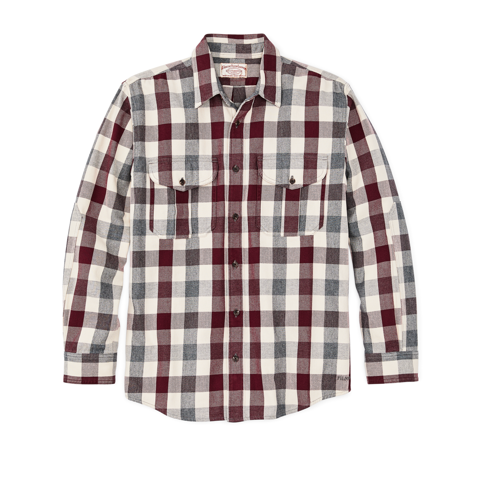 Front-facing image of the Filson Vintage Wash Alaskan Guide Shirt - Sequoia / Heather Gray