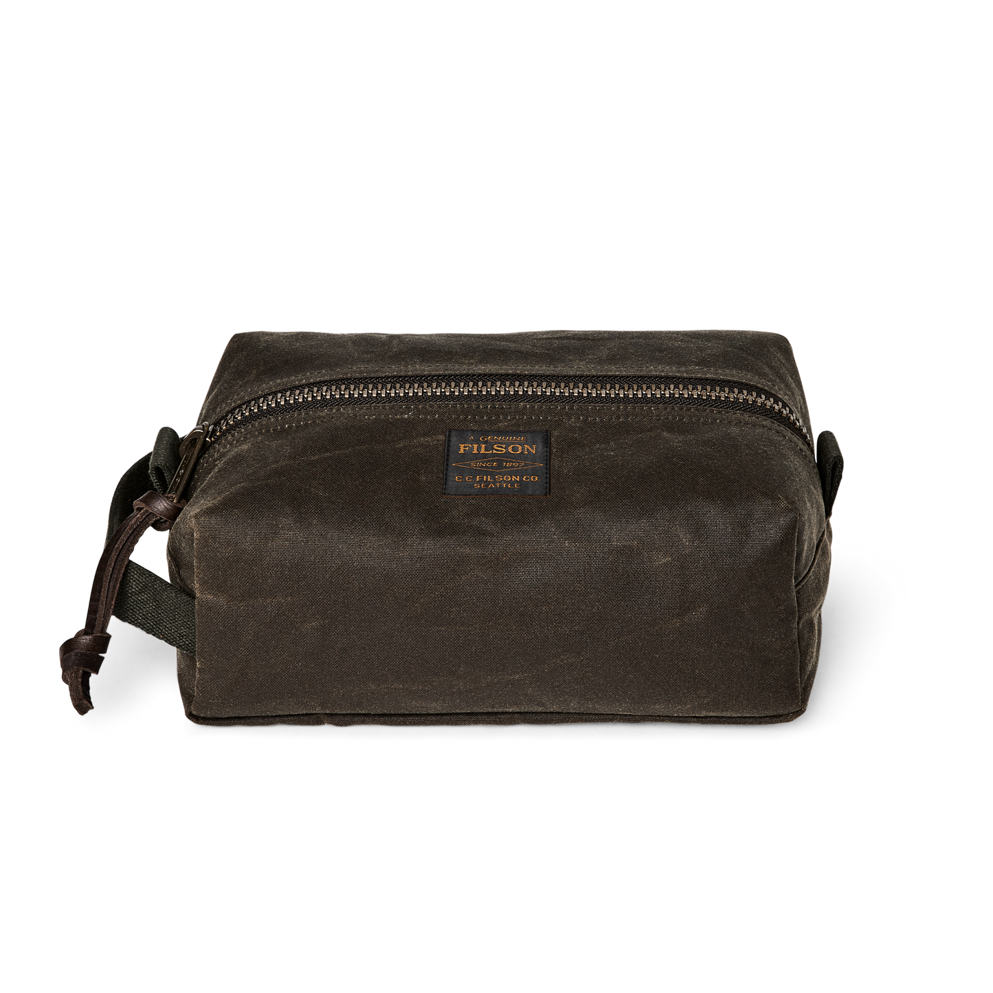 Front-facing image of the Filson Tin Cloth Travel Kit - Otter Green