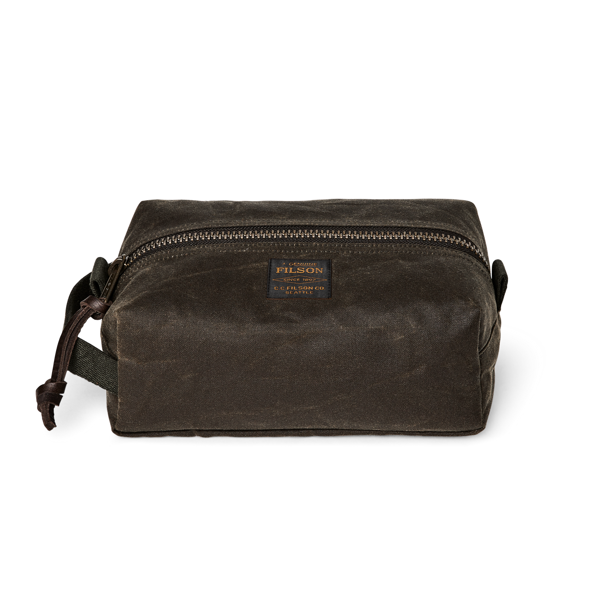 Front-facing image of the Filson Tin Cloth Travel Kit - Otter Green