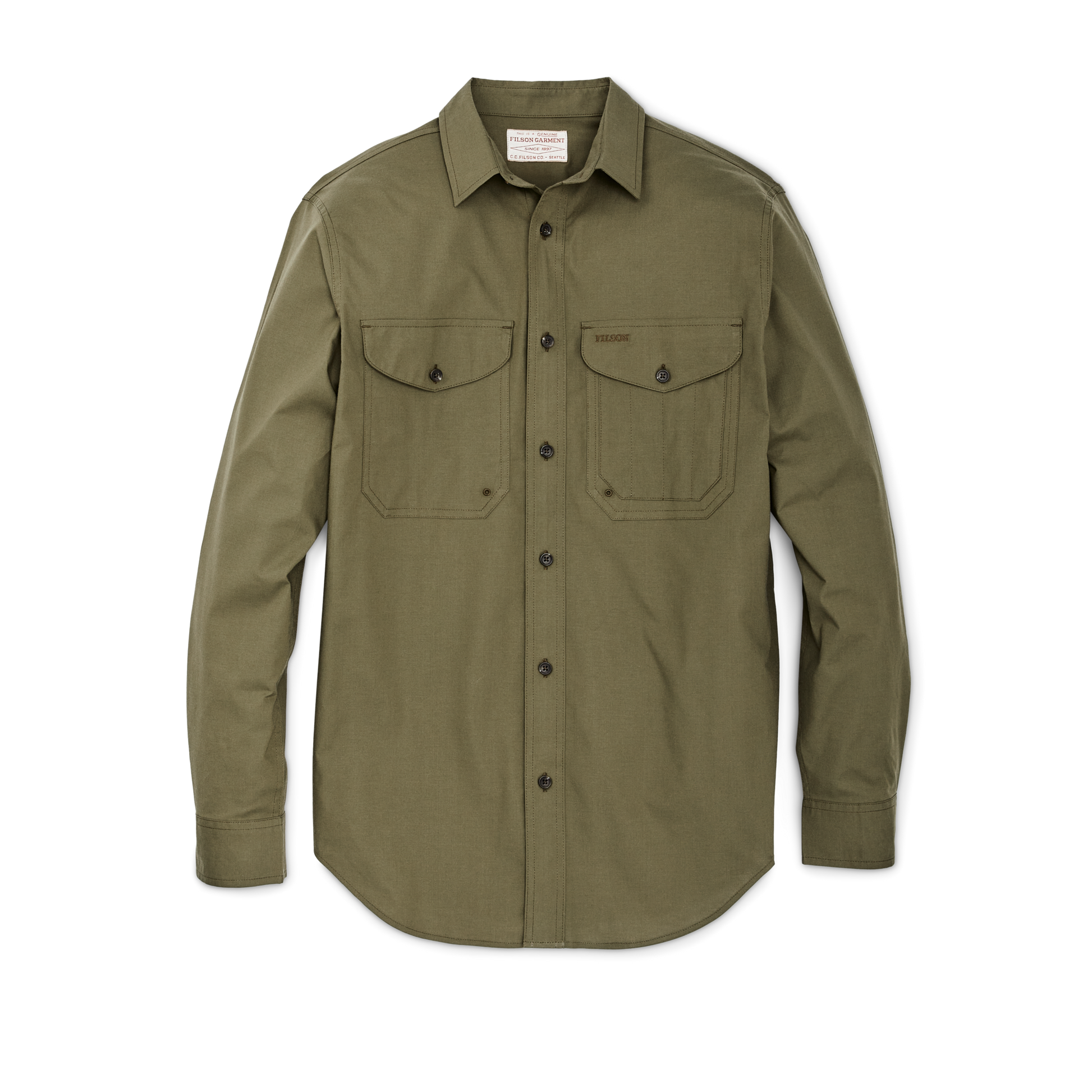 Front-facing image of the Filson Twin Lakes Sport Shirt - Dark Olive Drab