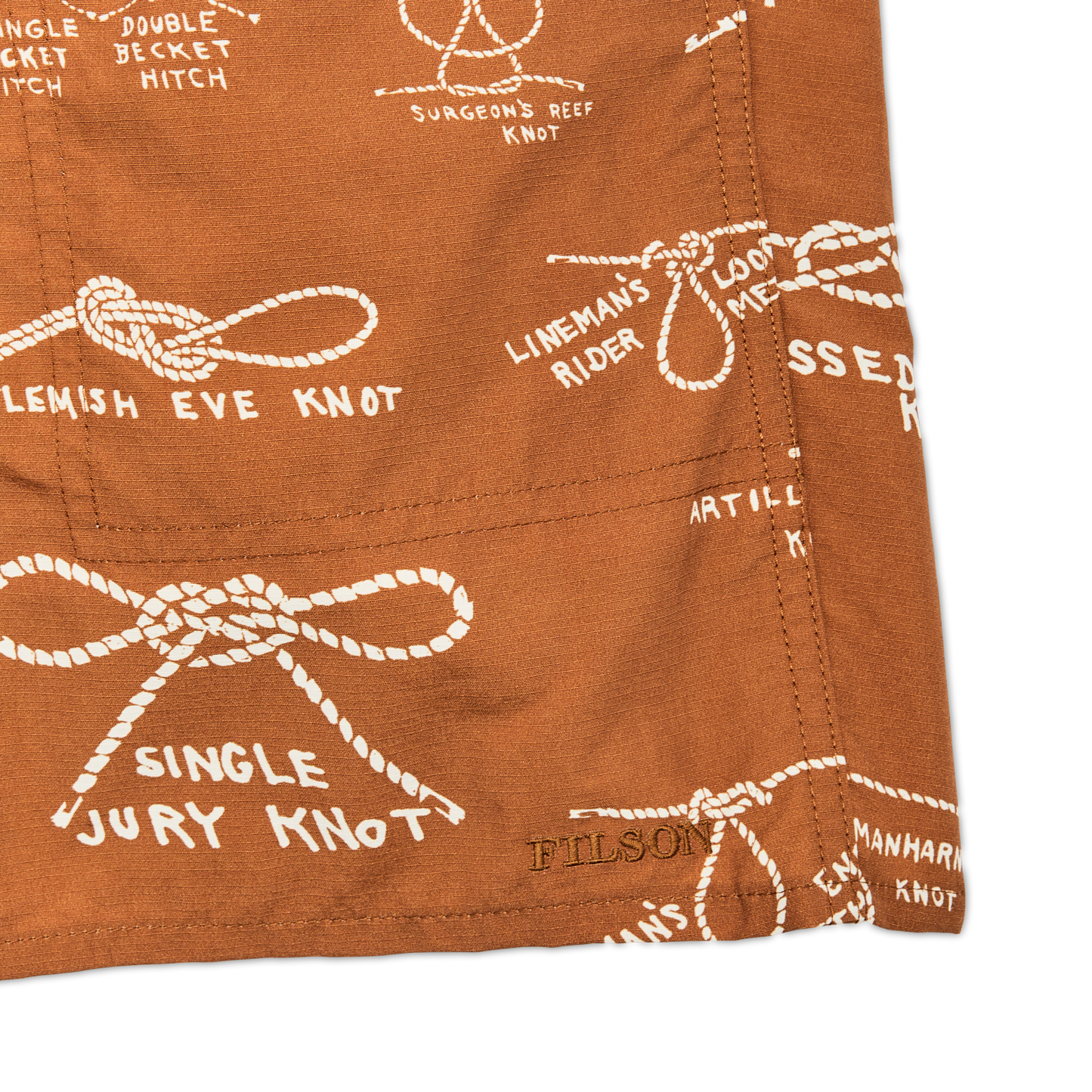 Alternate view of the Filson Oxbow Lake Trunks - Bourbon / Knots