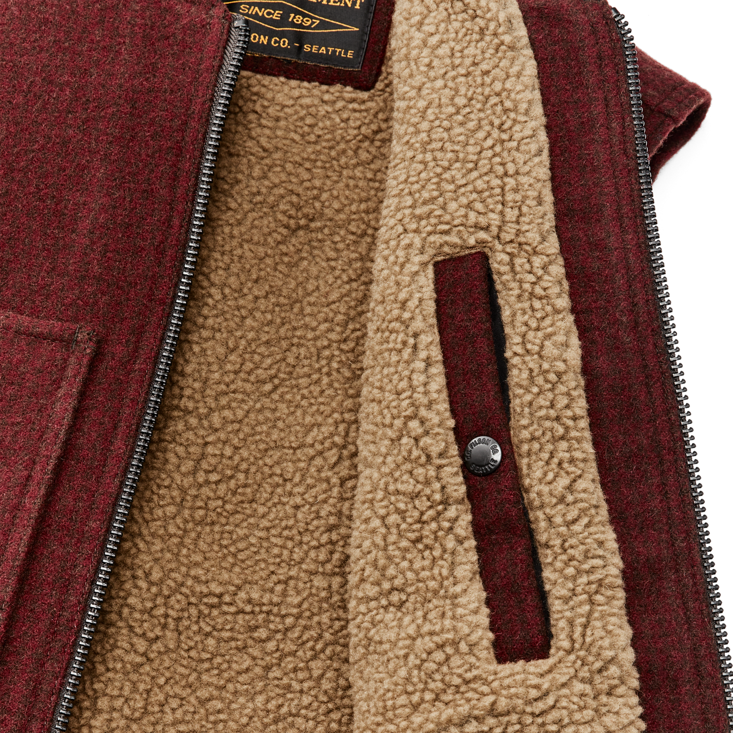 Alternate view of the Filson Lined Mackinaw Wool Work Vest - Dark Red / Black Houndstooth