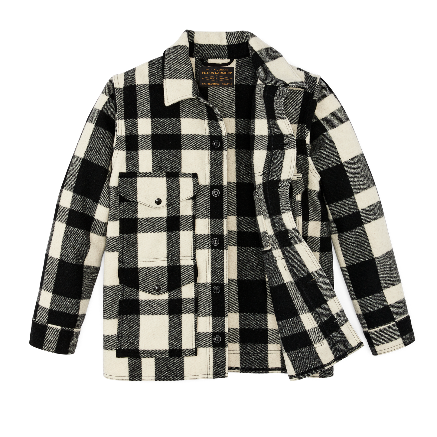 Alternate view of the Filson Mackinaw Wool Cruiser Jacket - Natural / Black Heritage Plaid