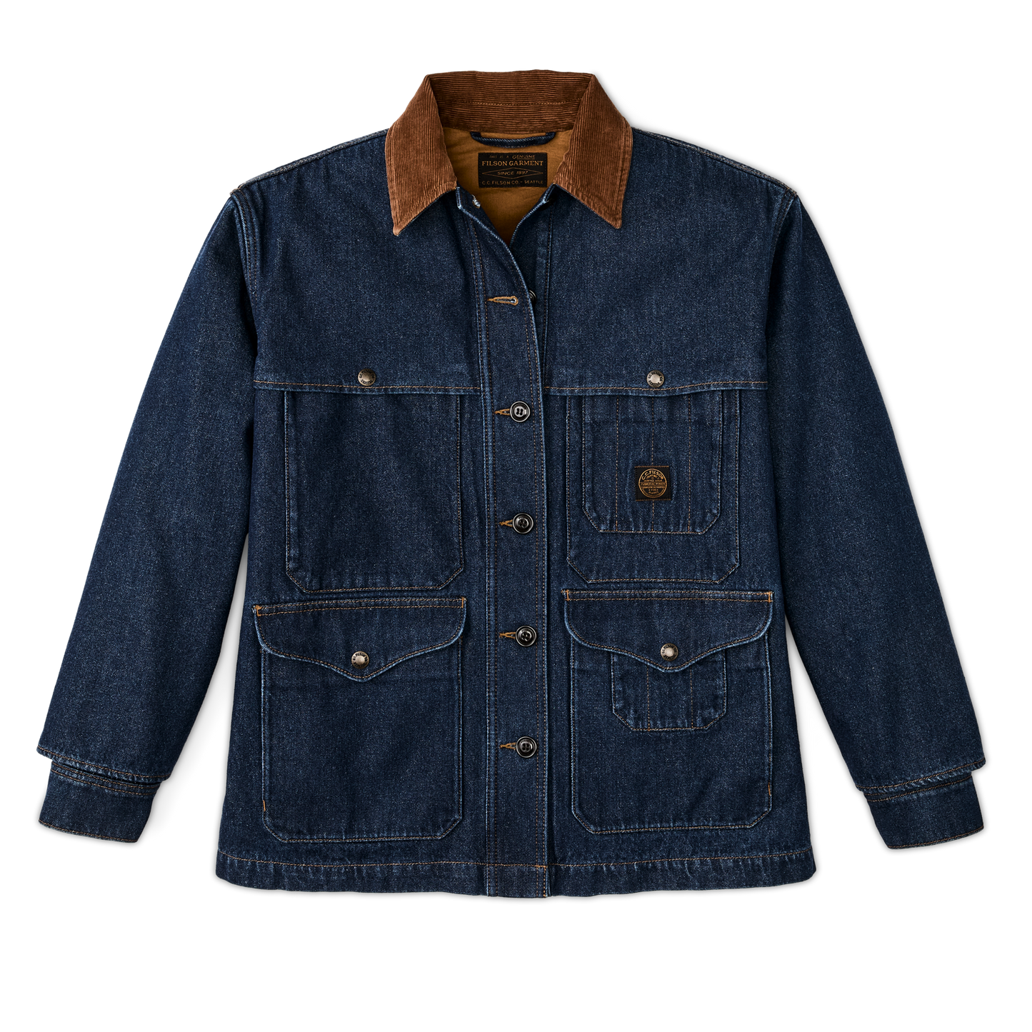 Front-facing image of the Filson Women's 9-oz. Denim Cruiser - Dark Rinse