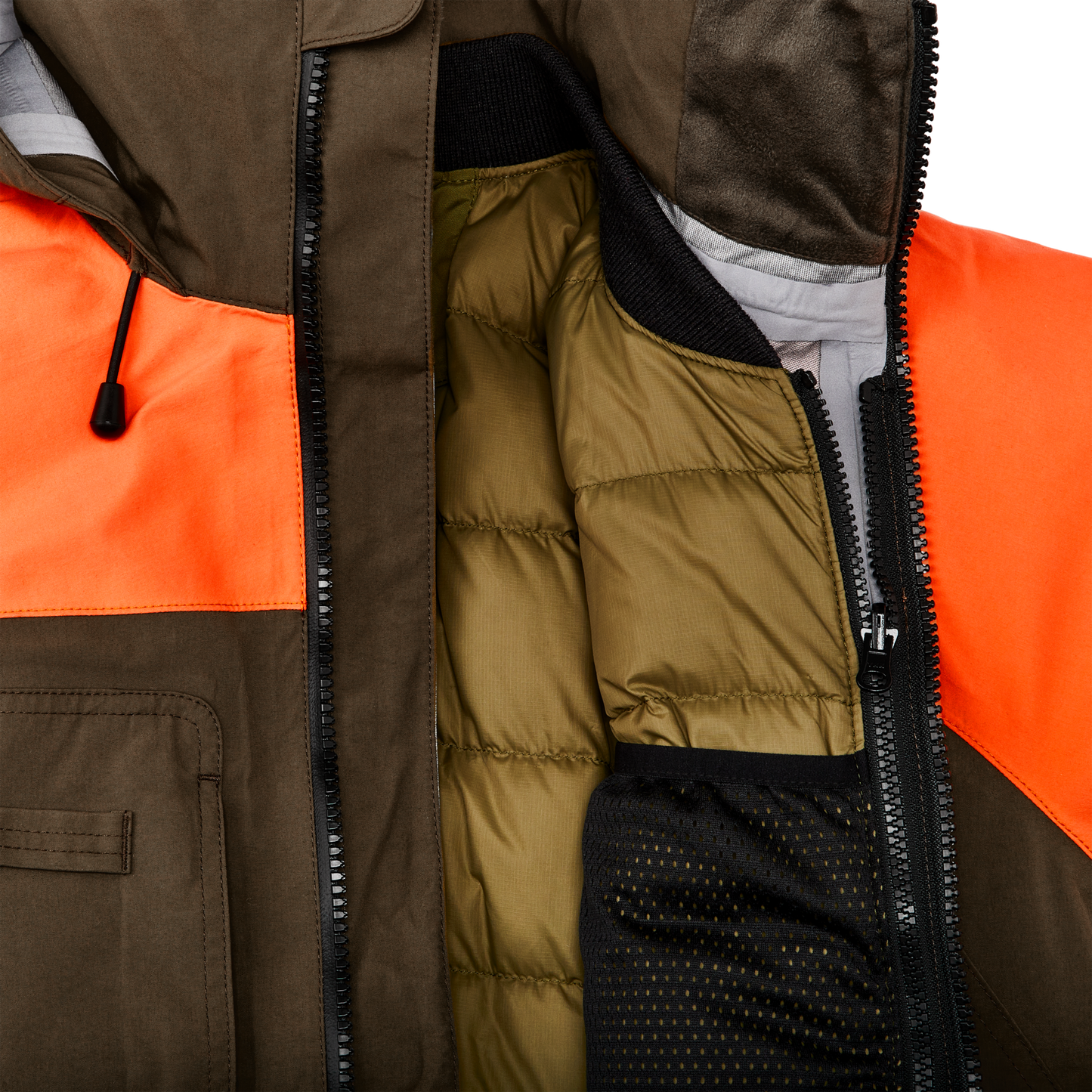 Alternate view of the Filson 3-layer Field Jacket - Dark Tan / Blaze Orange|Accepts Filson liners, sold separately.