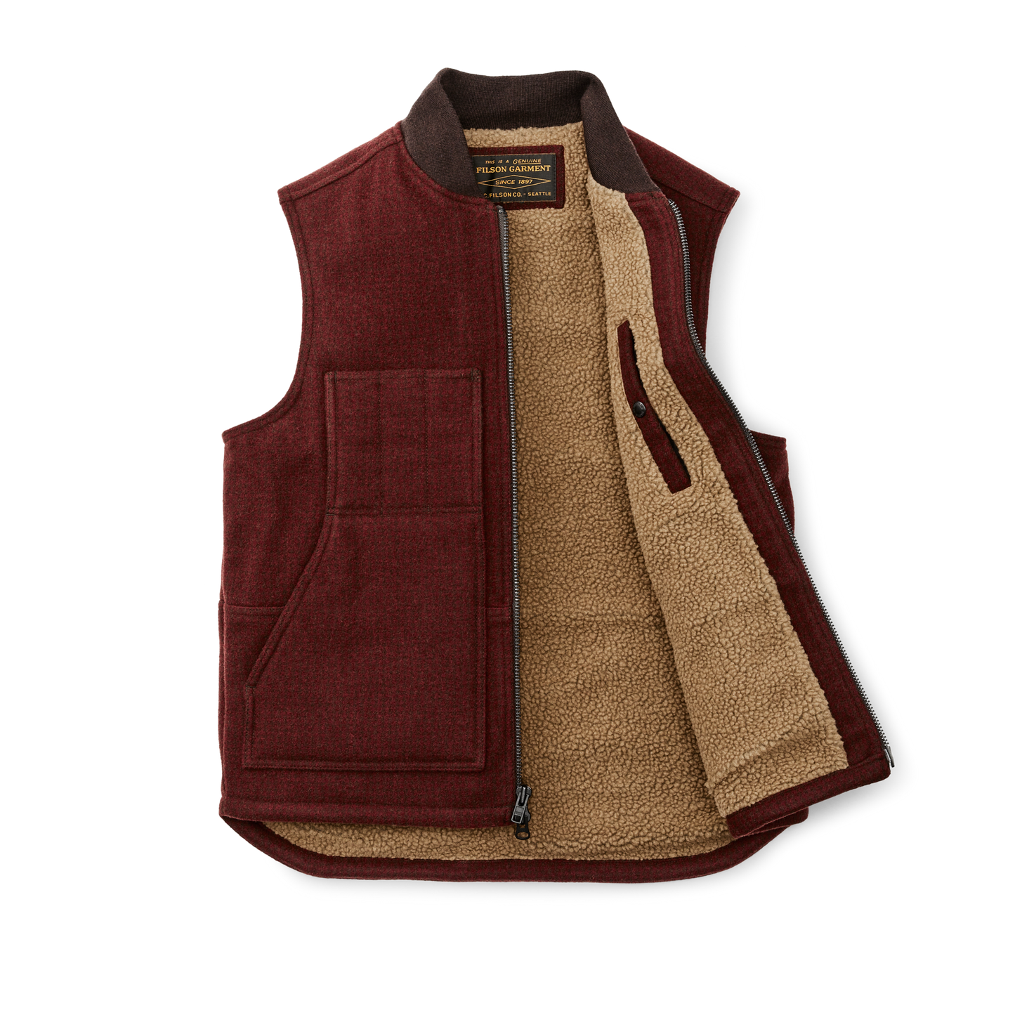 Alternate view of the Filson Lined Mackinaw Wool Work Vest - Dark Red / Black Houndstooth