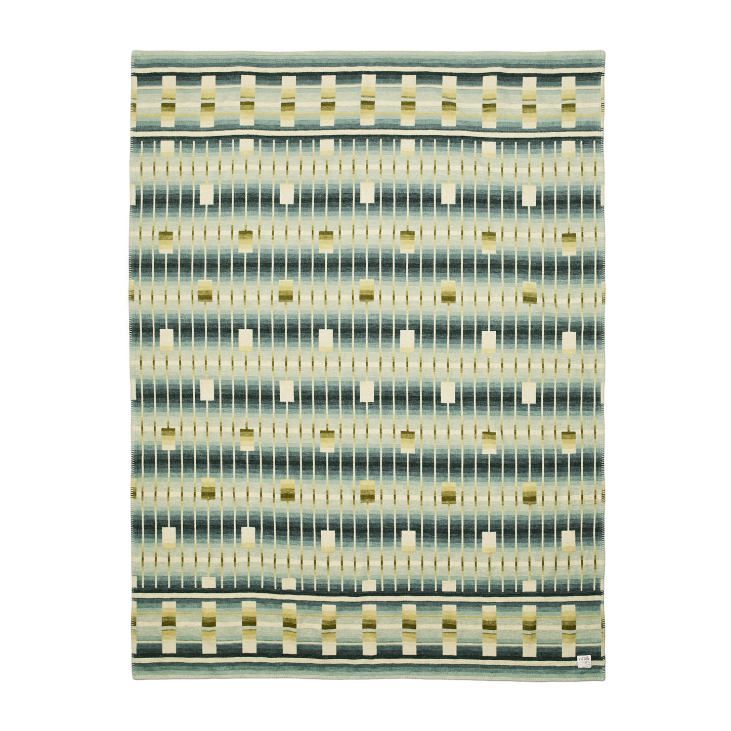 Front-facing image of the Filson Cotton Blanket - Tan / Geometric Ombre