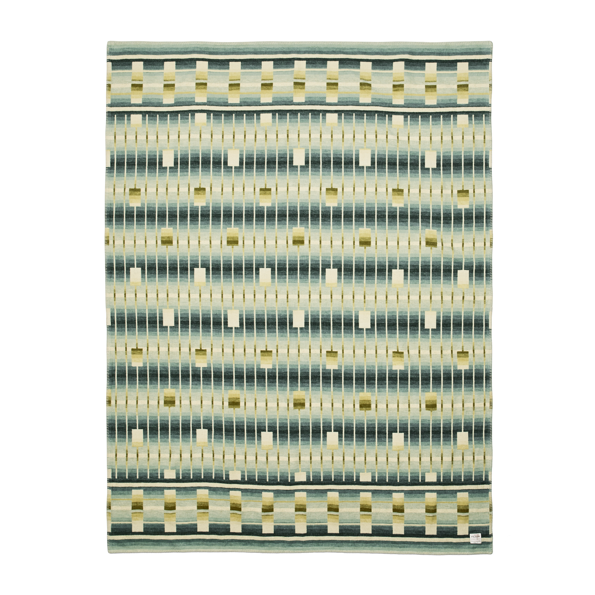 Front-facing image of the Filson Cotton Blanket - Tan / Geometric Ombre