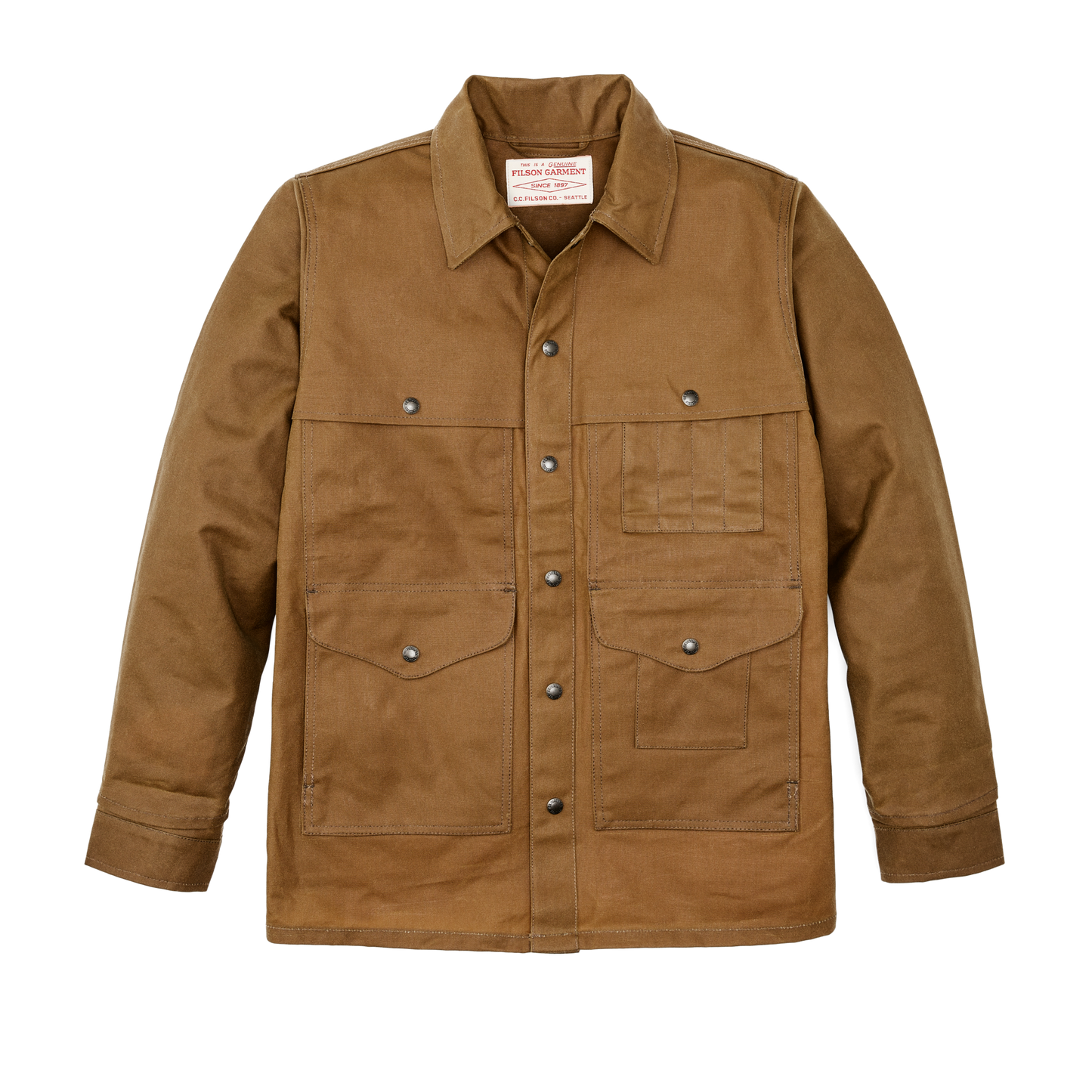 Front-facing image of the Filson Tin Cloth Cruiser Jacket - Dark Tan