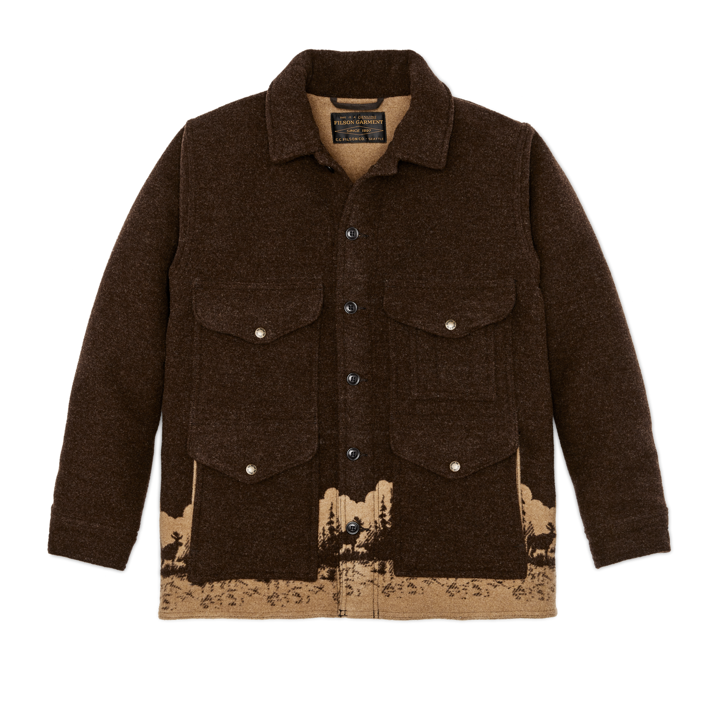 Front-facing image of the Filson Jacquard Wool Cruiser - Brown / Khaki Moose