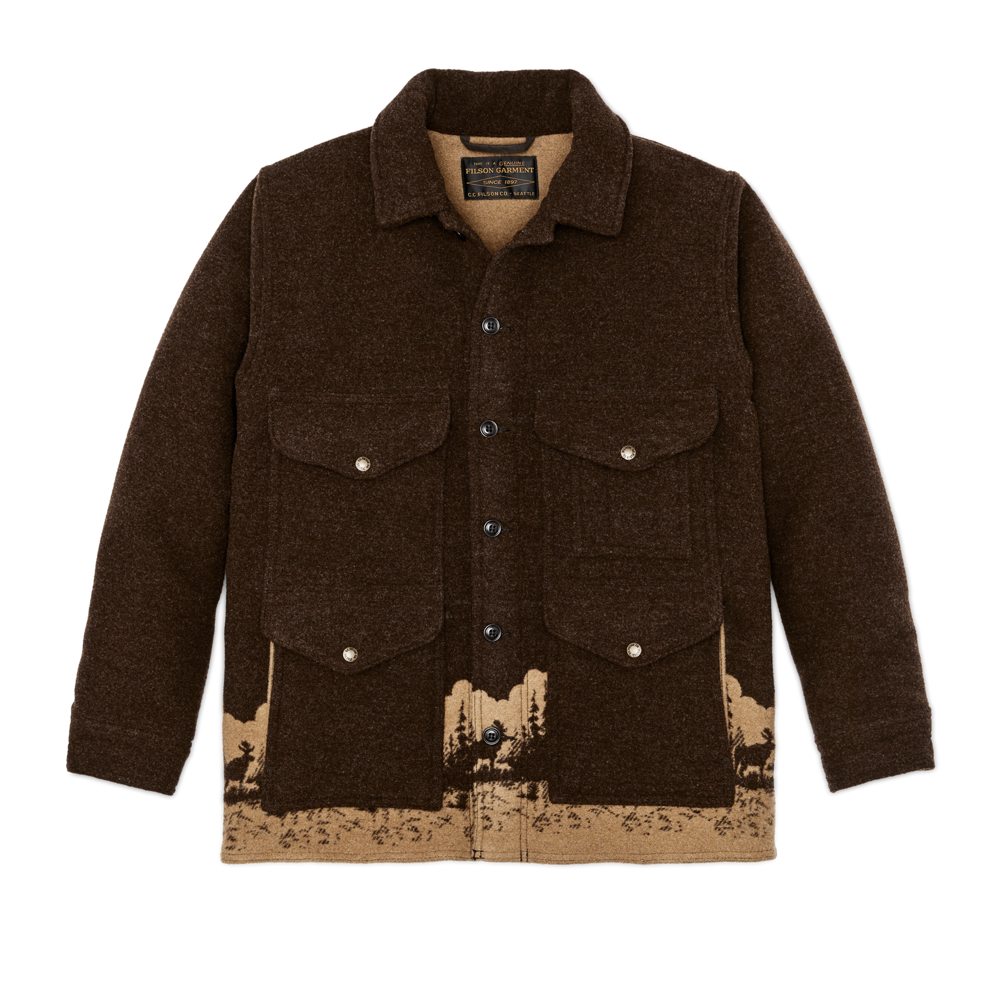 Front-facing image of the Filson Jacquard Wool Cruiser - Brown / Khaki Moose