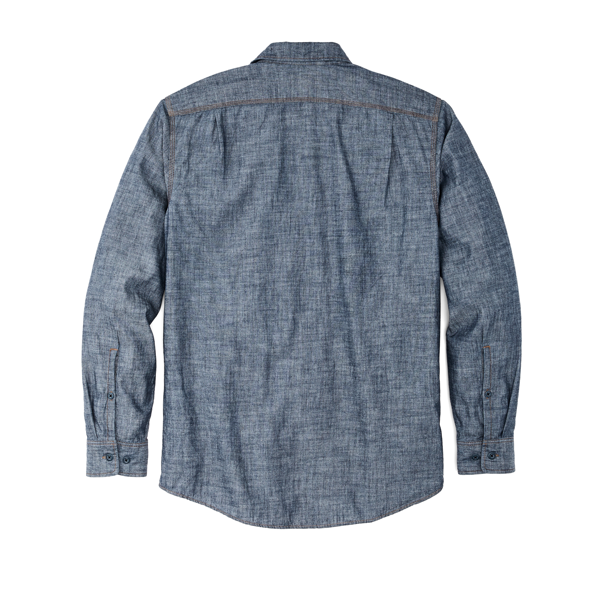 alternate image of filson's chambray cpo shirt, a men's long sleeve shirt constructed in denim, shown in rinsed indigo chambray