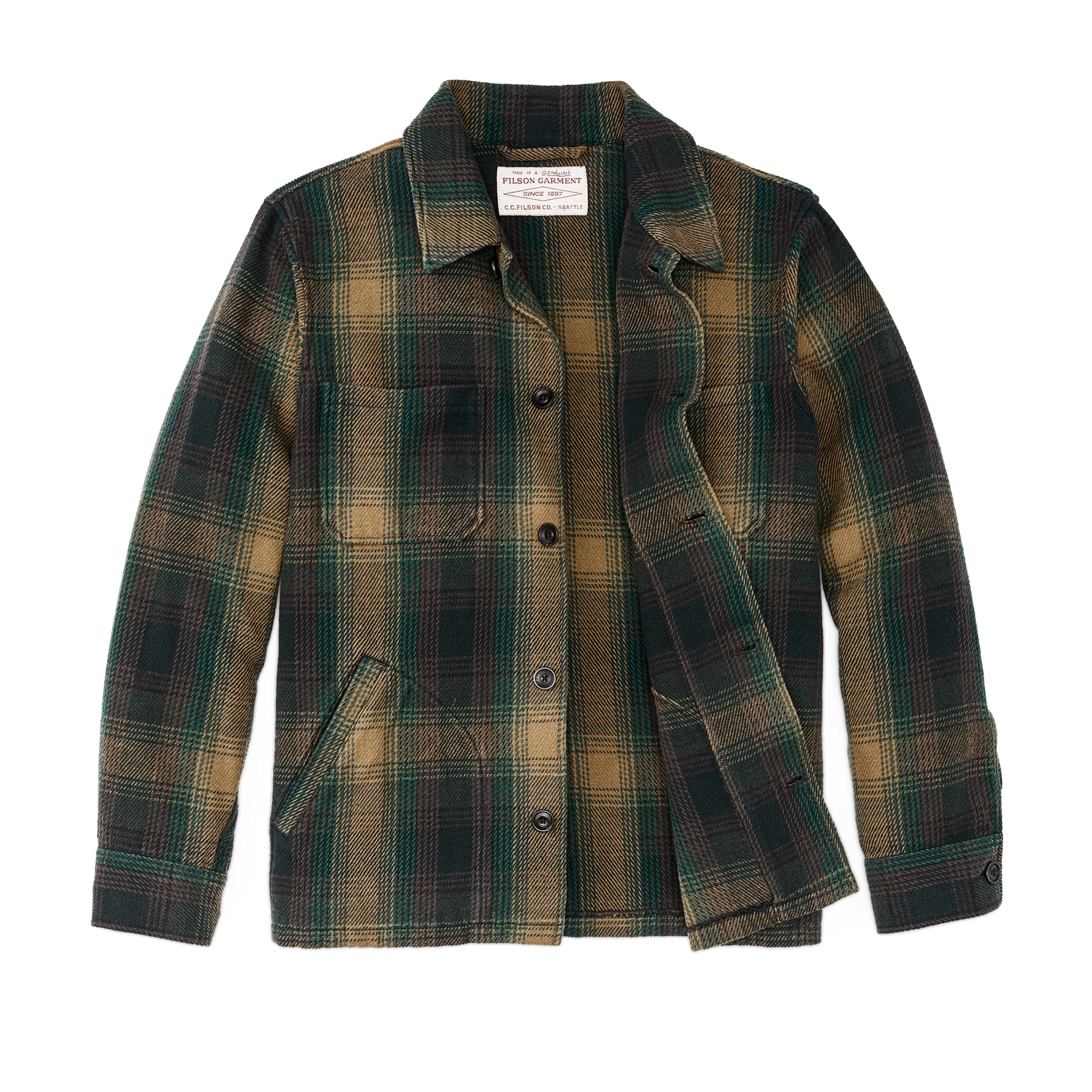 Alternate view of the Filson Deer Island Ranch Coat - Dark Tan / Sycamore Ombre