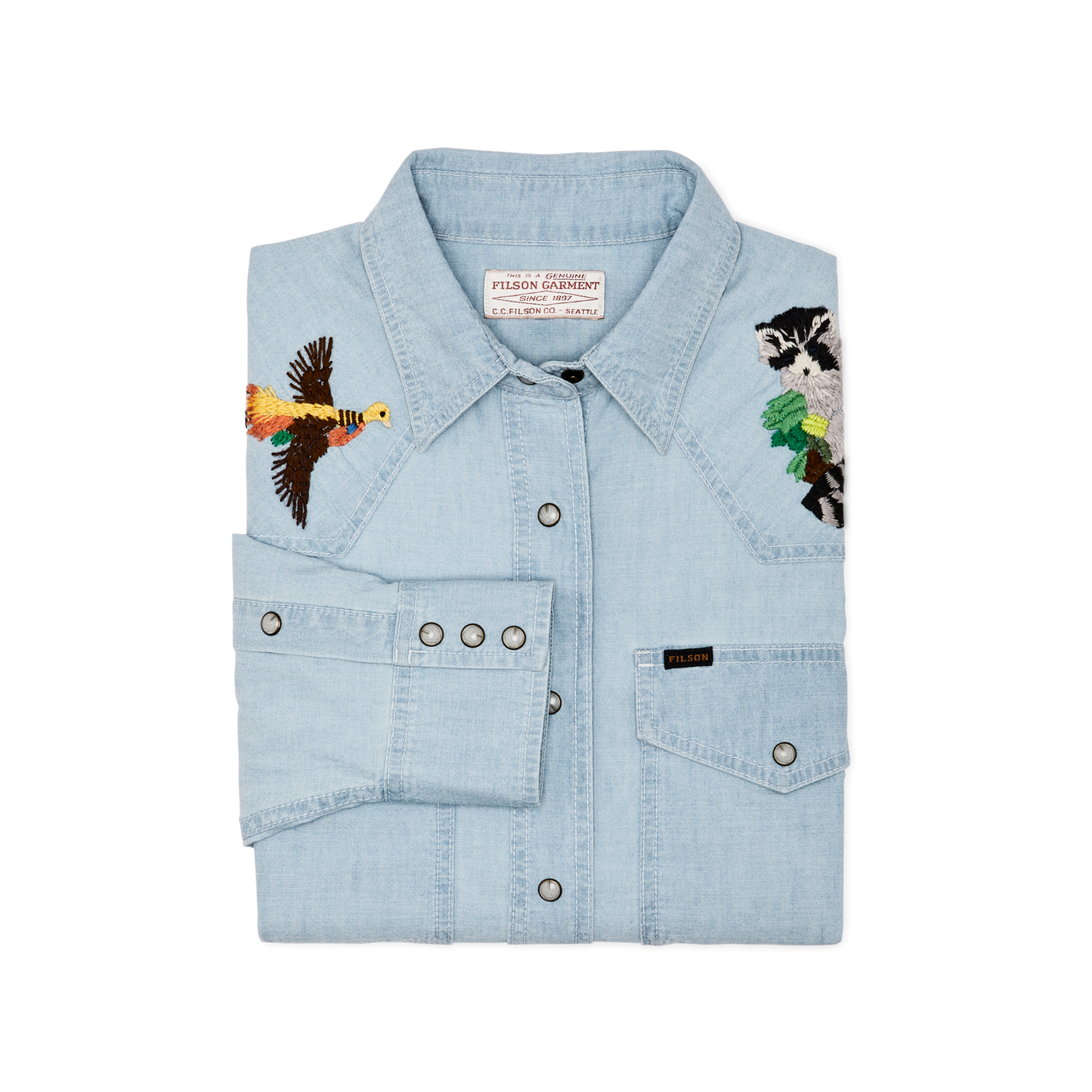 Alternate view of the Filson Women's Embroidered Western Shirt - Light Indigo Chambray