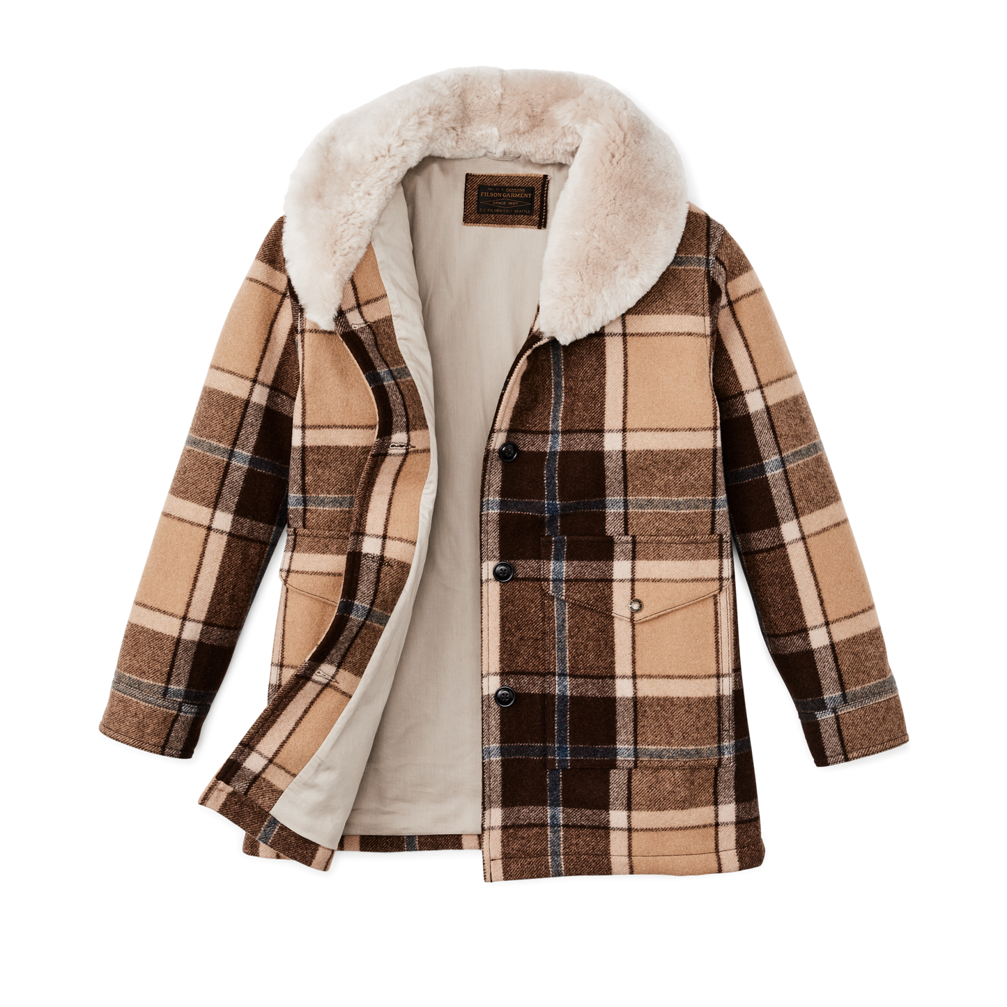 Alternate view of the Filson Women's Lined Wool Packer Coat - Cream / Brown / Multi Plaid