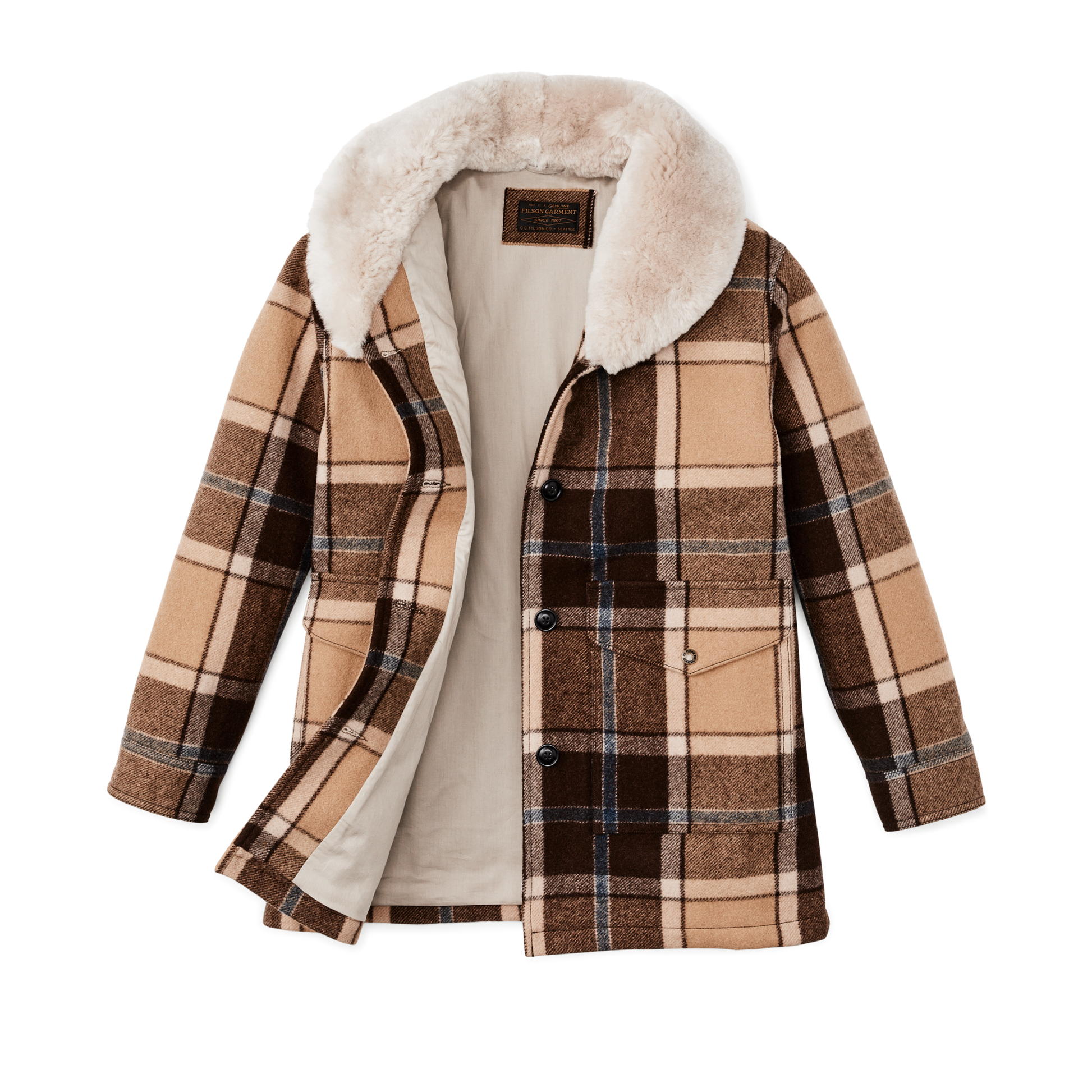 Alternate view of the Filson Women's Lined Wool Packer Coat - Cream / Brown / Multi Plaid