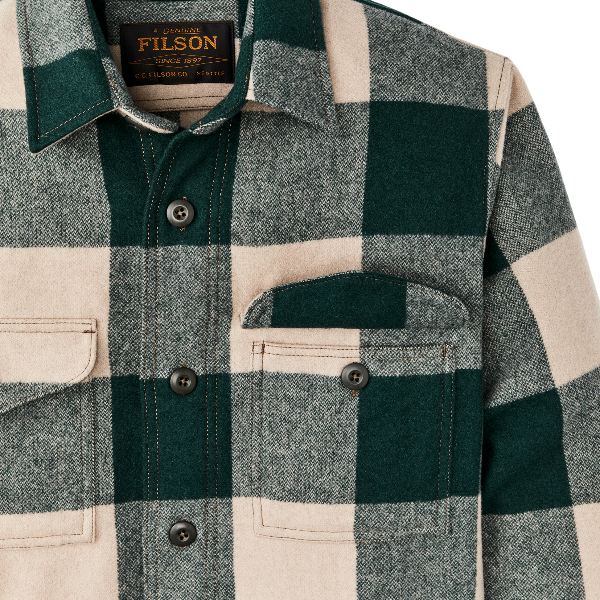 Alternate view of the Filson Wool Jac-shirt - Pine / Beige Check