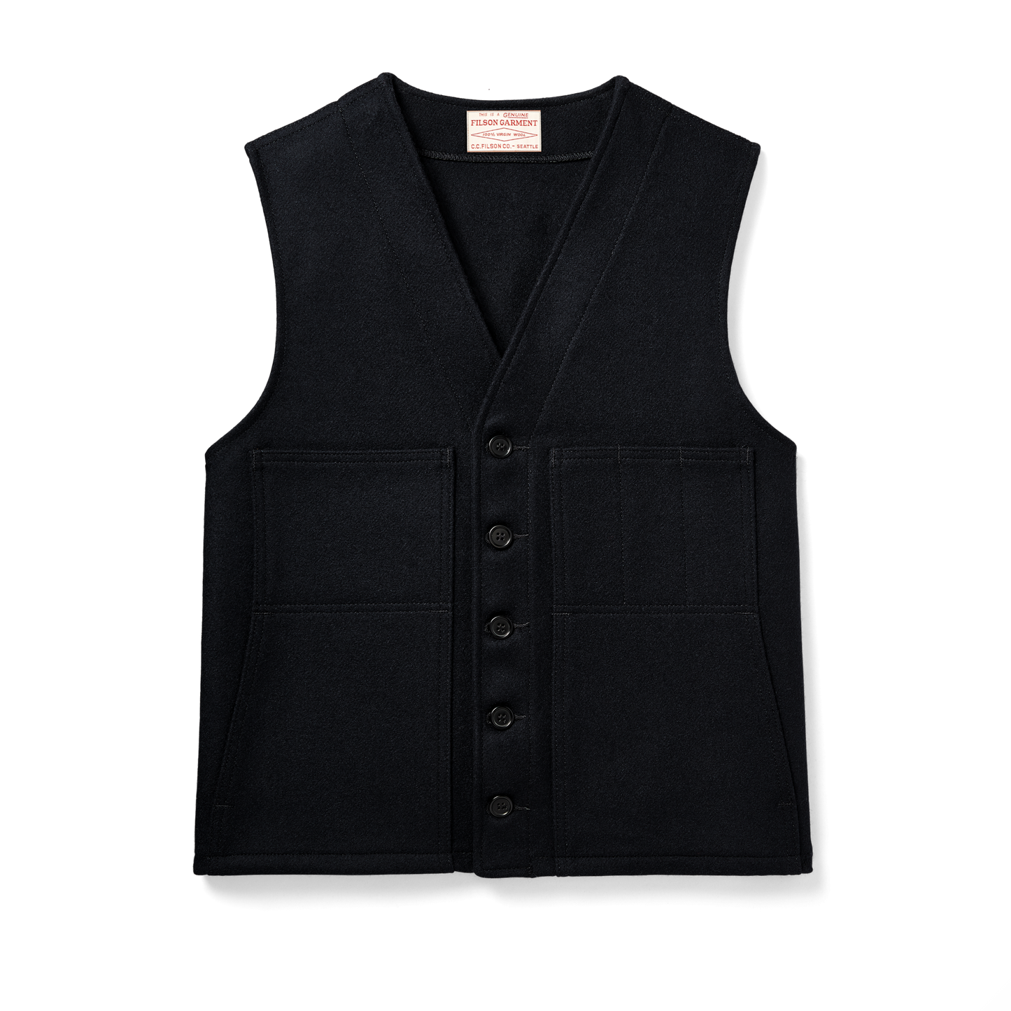 Front-facing image of the Filson Mackinaw Wool Vest - Dark Navy