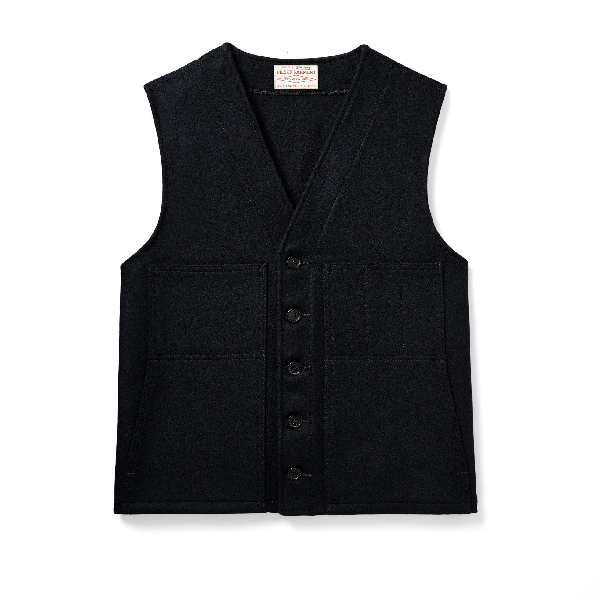 Front-facing image of the Filson Mackinaw Wool Vest - Dark Navy