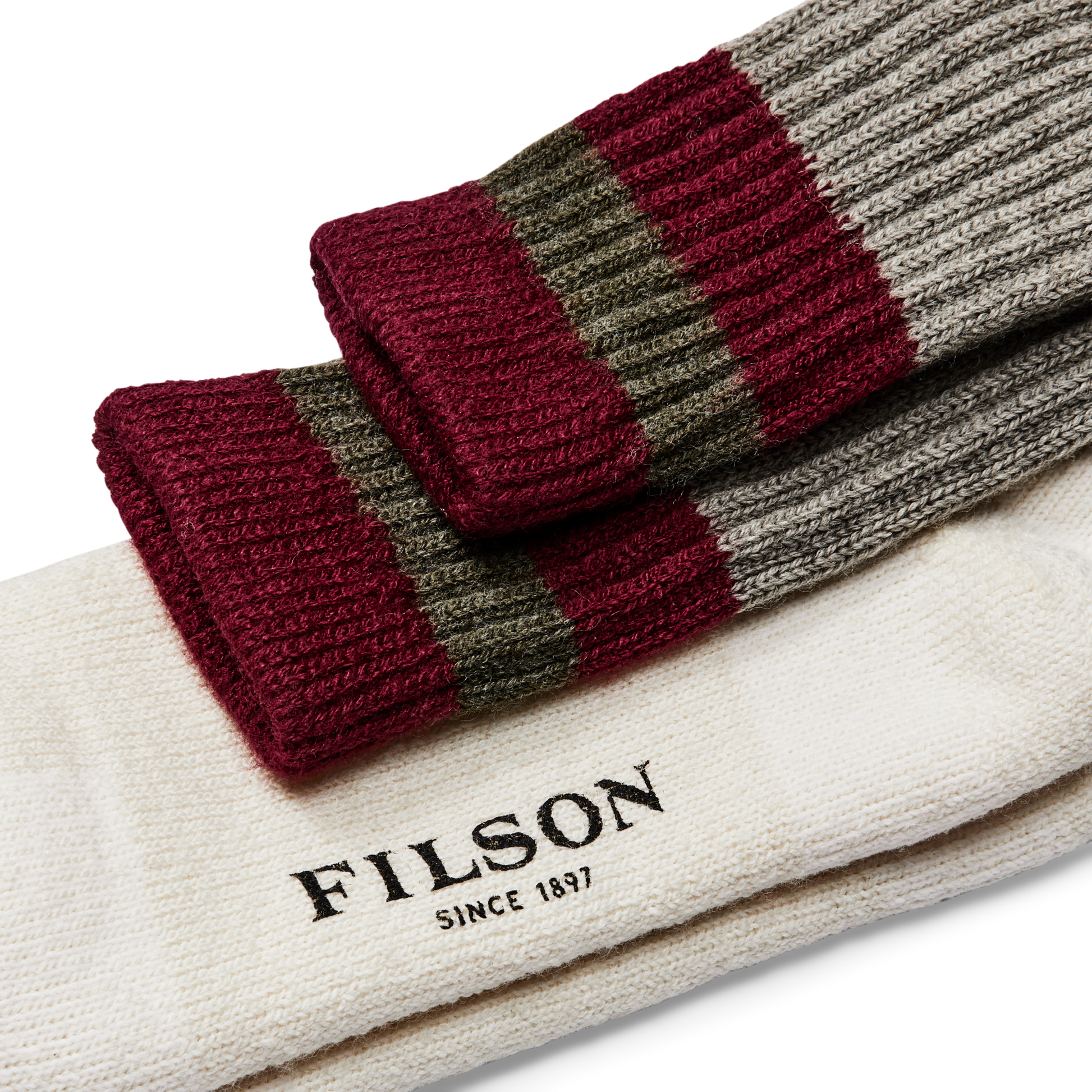 Alternate view of the Filson 1970s Logger Thermal Socks - Forest / Maroon