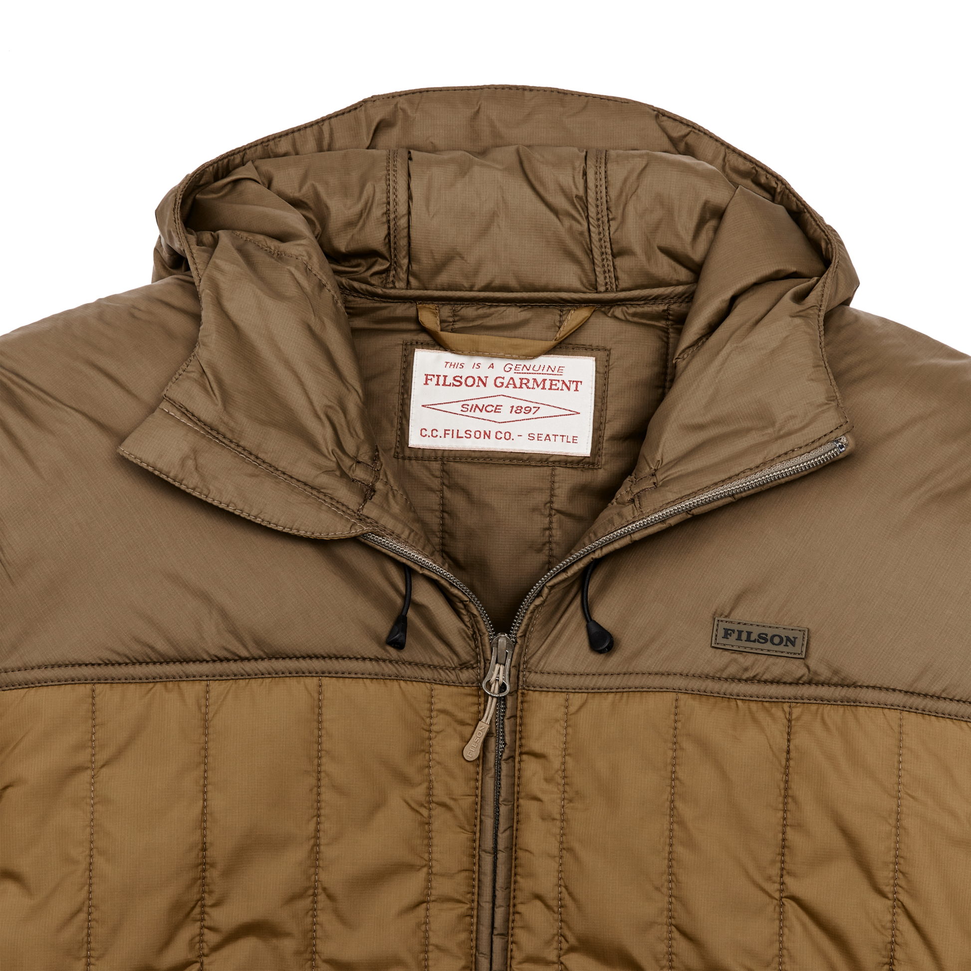 Alternate view of the Filson Ultralight Hooded Jacket - Gold Ochre / Beech