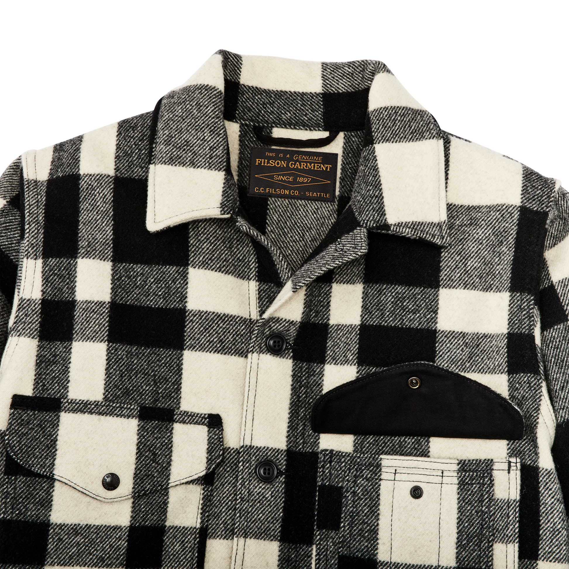 Alternate view of the Filson Mackinaw Wool Cruiser Jacket - Natural / Black Heritage Plaid