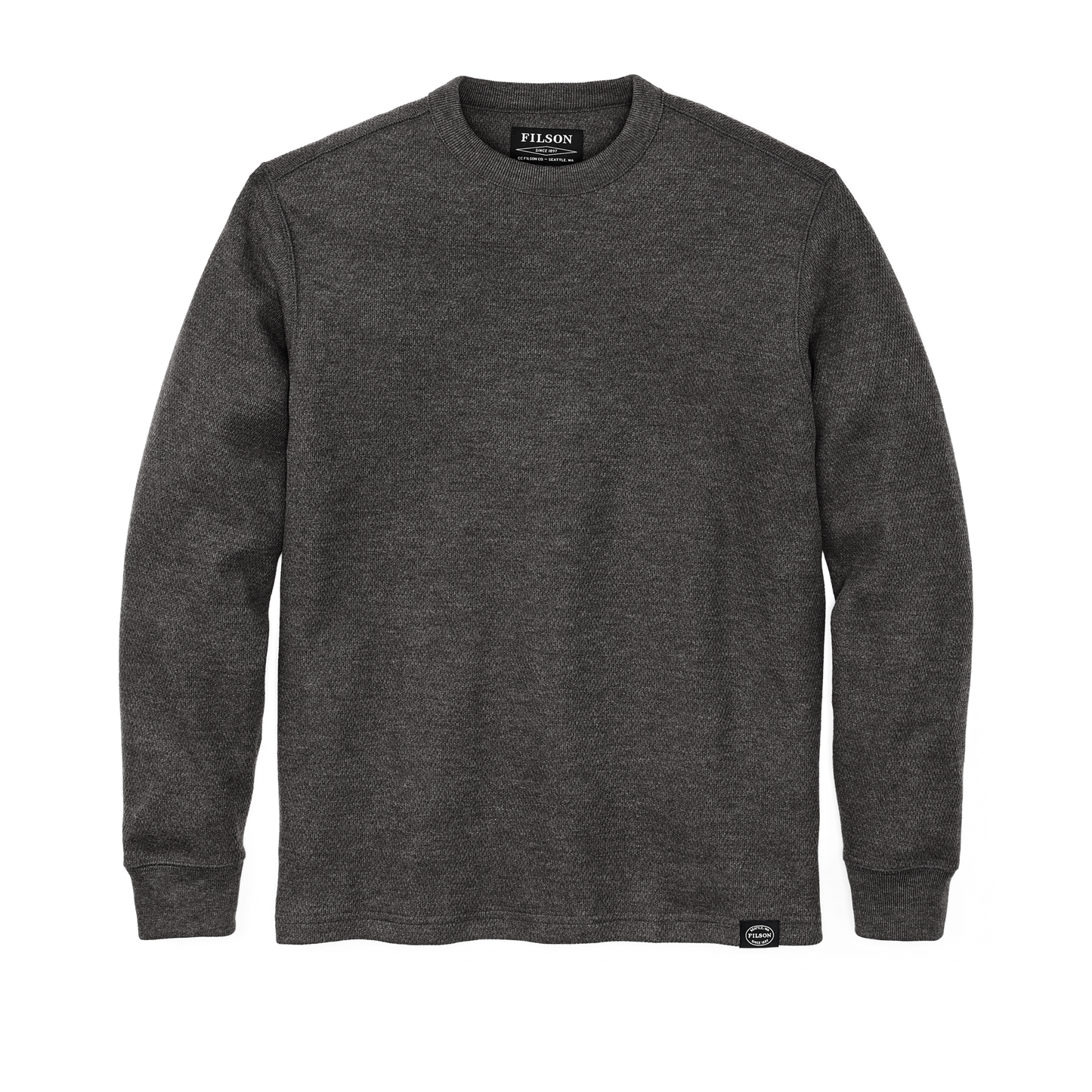 Front-facing image of the Filson Waffle Knit Thermal Crewneck - Charcoal