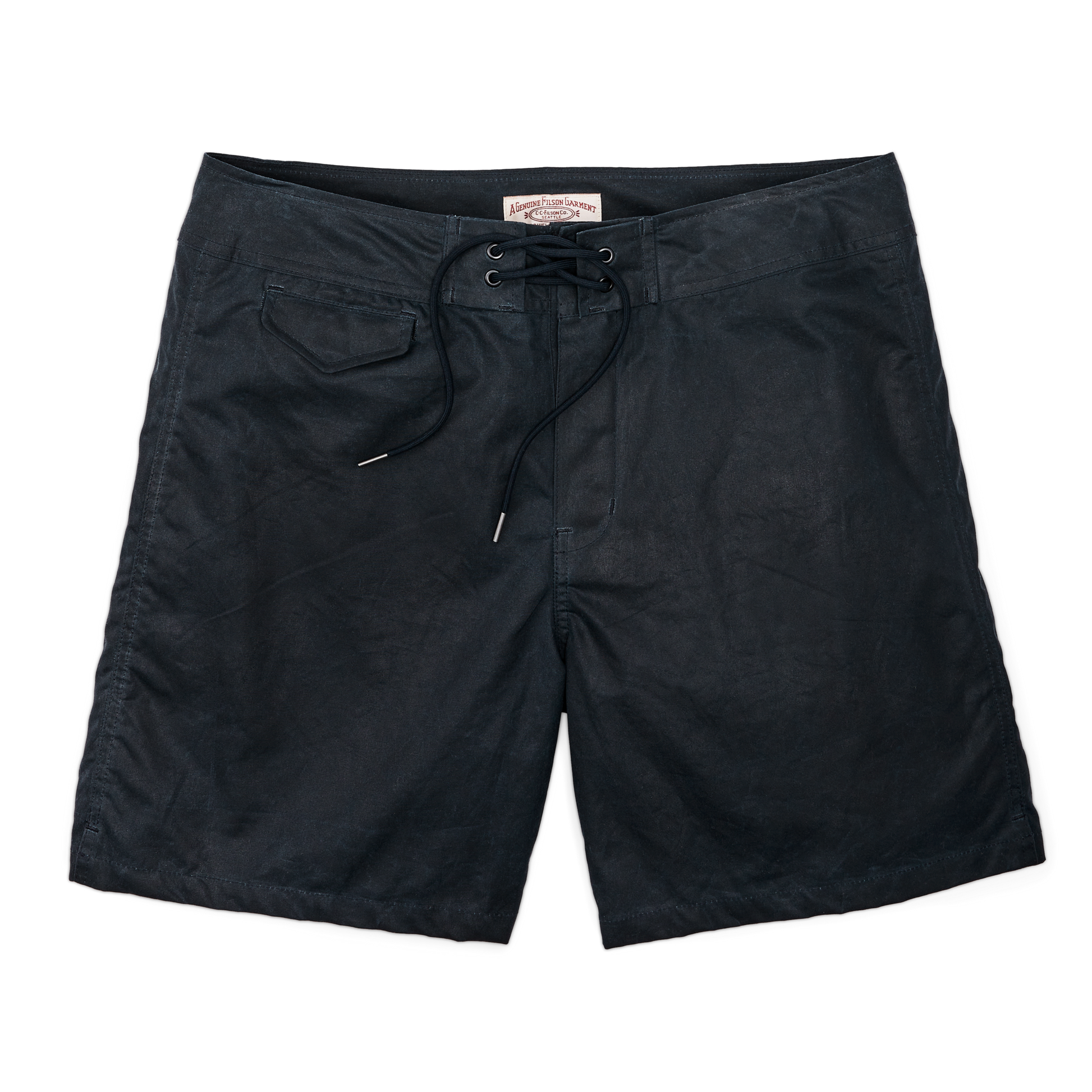 Front-facing image of the Filson Eagle Harbor Trunks - Dark Navy