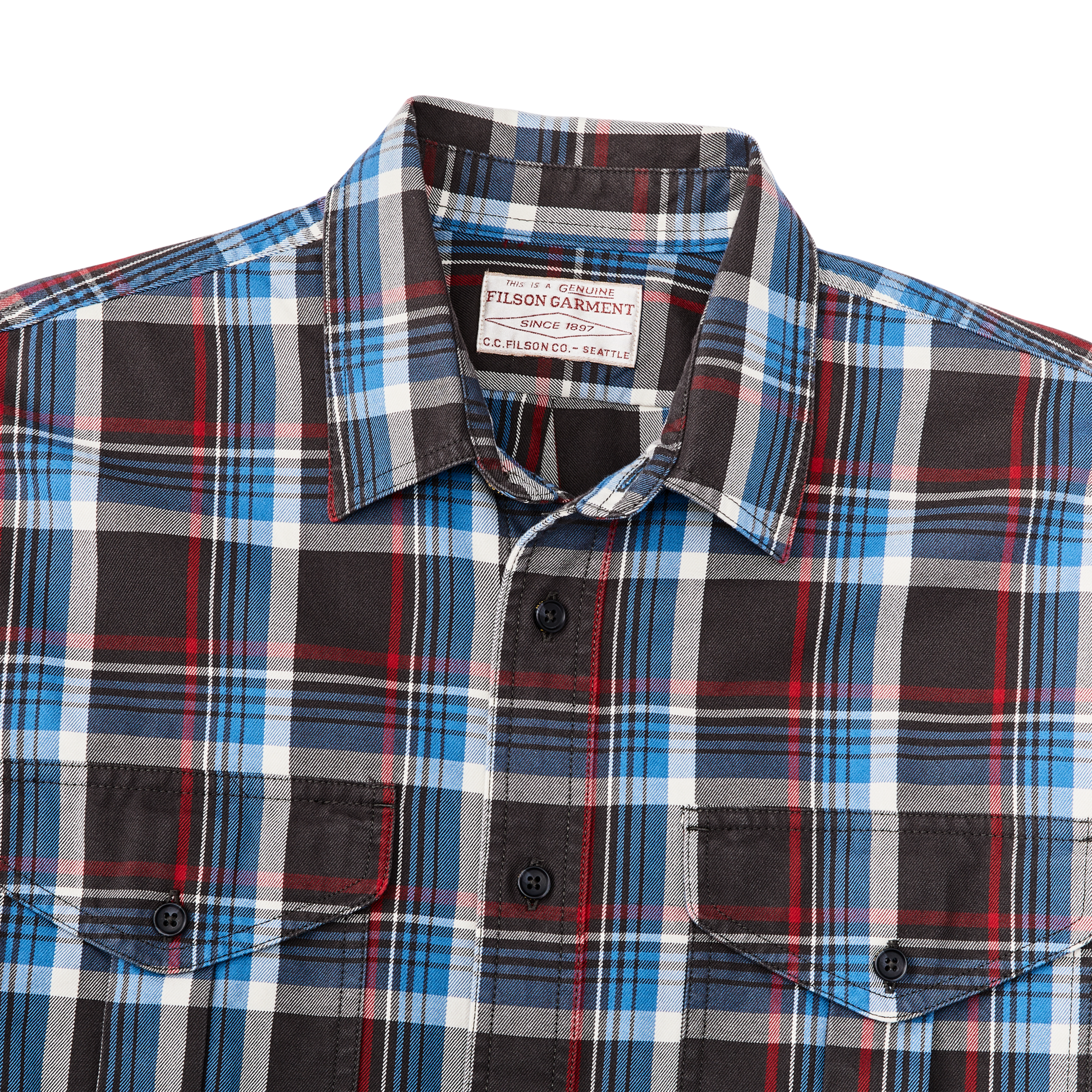 Alternate view of the Filson Lightweight Alaskan Guide Shirt - Glacier Blue Plaid