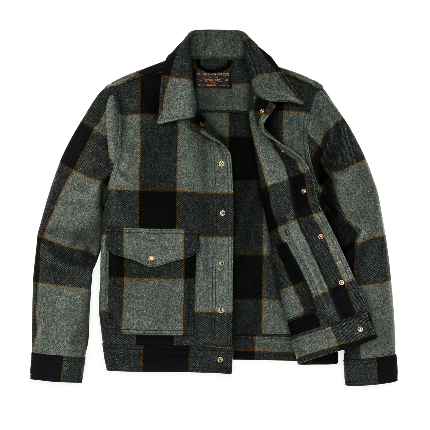 Alternate view of the Filson Mackinaw Wool Work Jacket - Graystone / Black Plaid