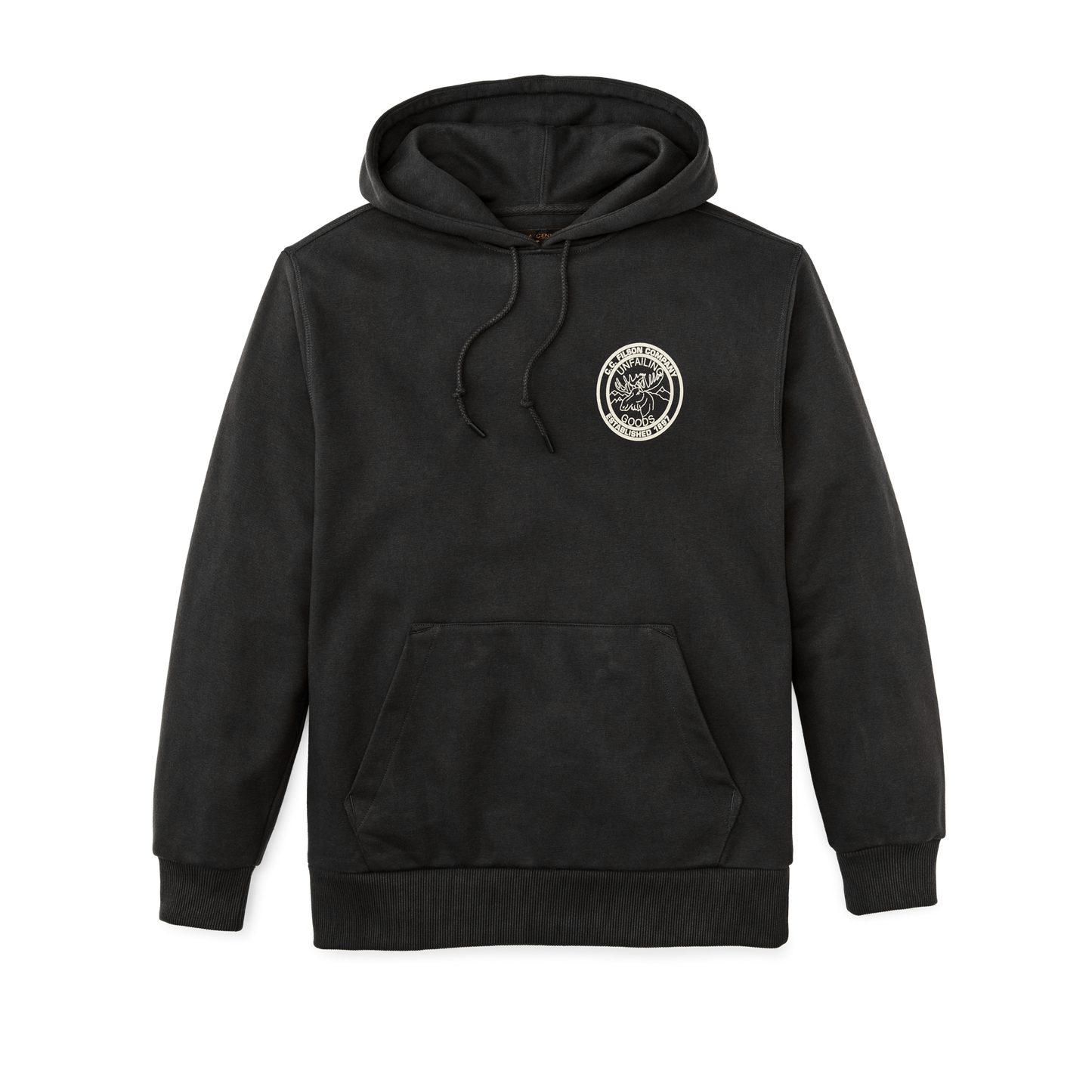 Front-facing image of the Filson Prospector Graphic Hoodie - Faded Black / Moose