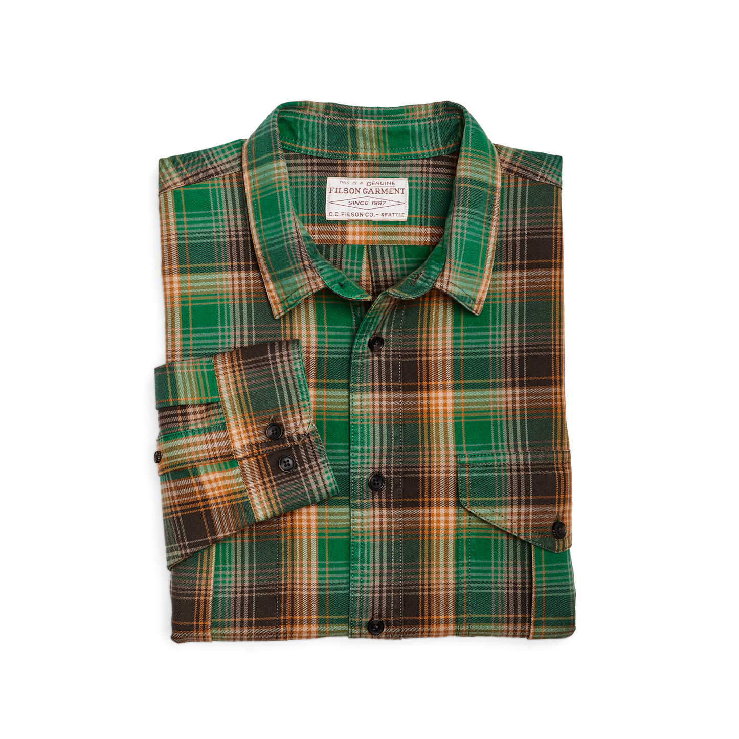 Alternate view of the Filson Lightweight Alaskan Guide Shirt - Yellow / Green / Gray Plaid