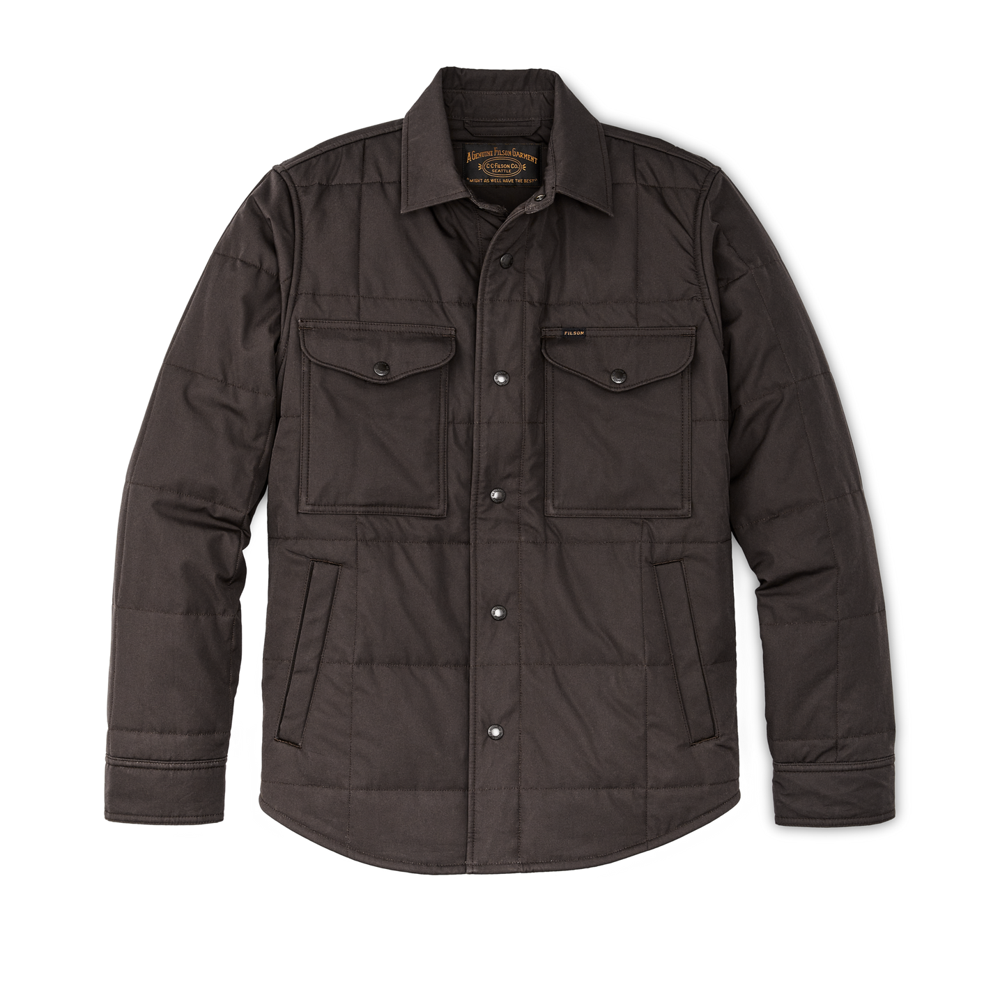 Front-facing image of the Filson Cover Cloth Quilted Jac-shirt - Cinder