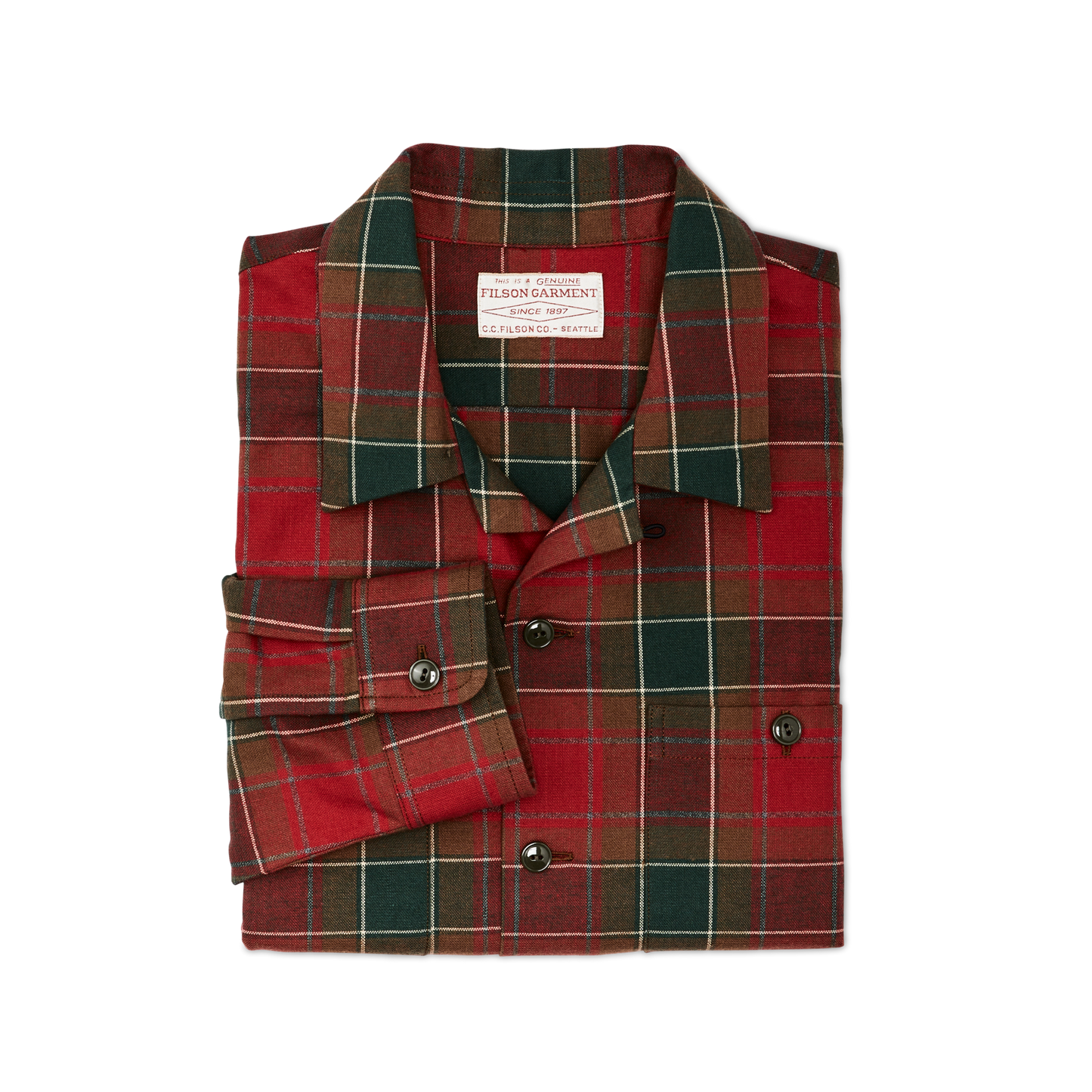 Alternate view of the Filson Elk Heights Camp Shirt - Sycamore Green / Red Plaid