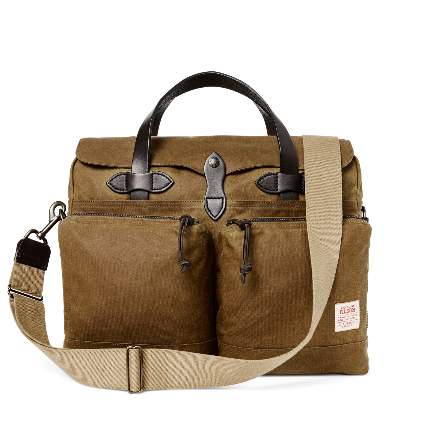 Front-facing image of the Filson 24 Hour Tin Cloth Briefcase - Dark Tan