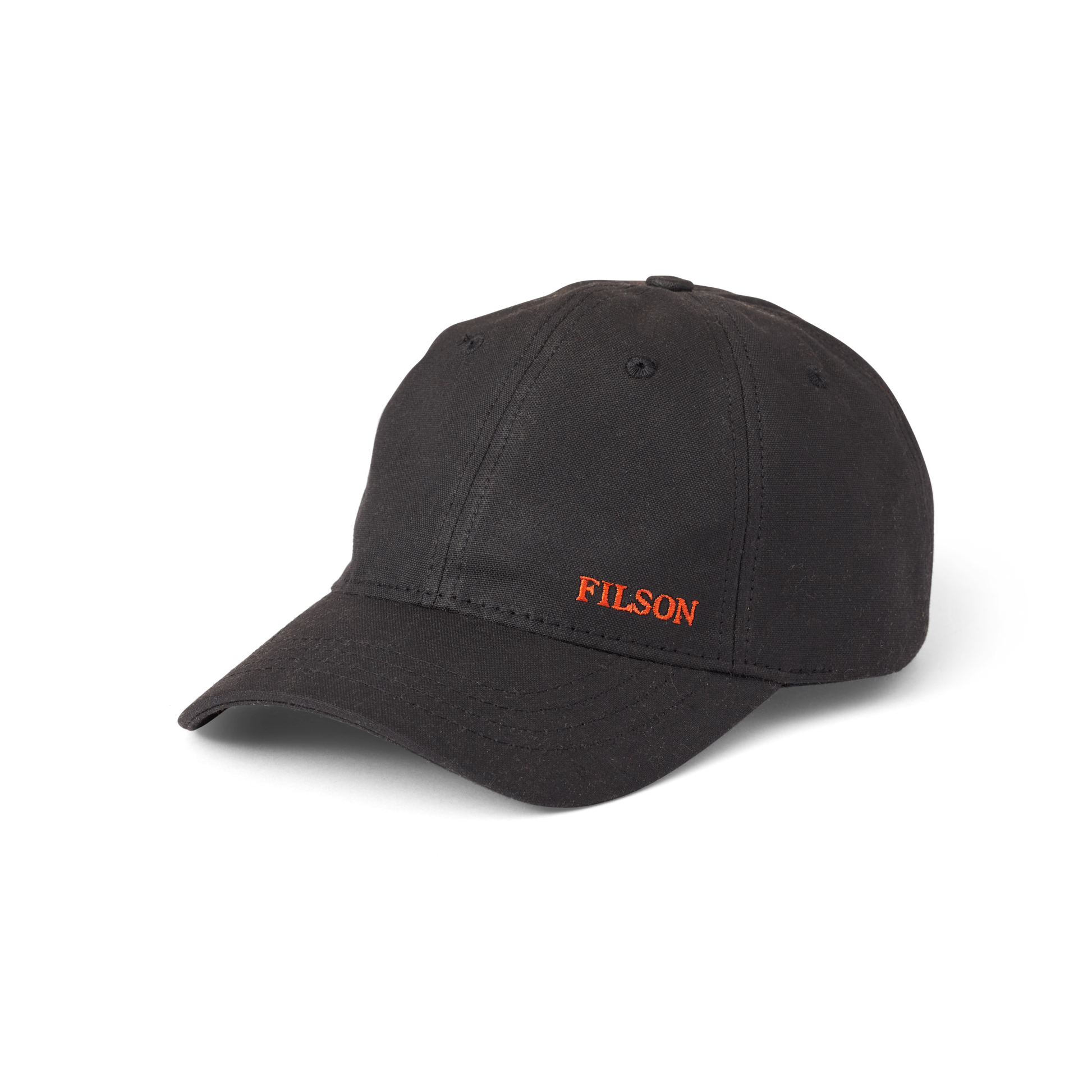 Front-facing image of the Filson Oil Tin Low-profile Cap - Black