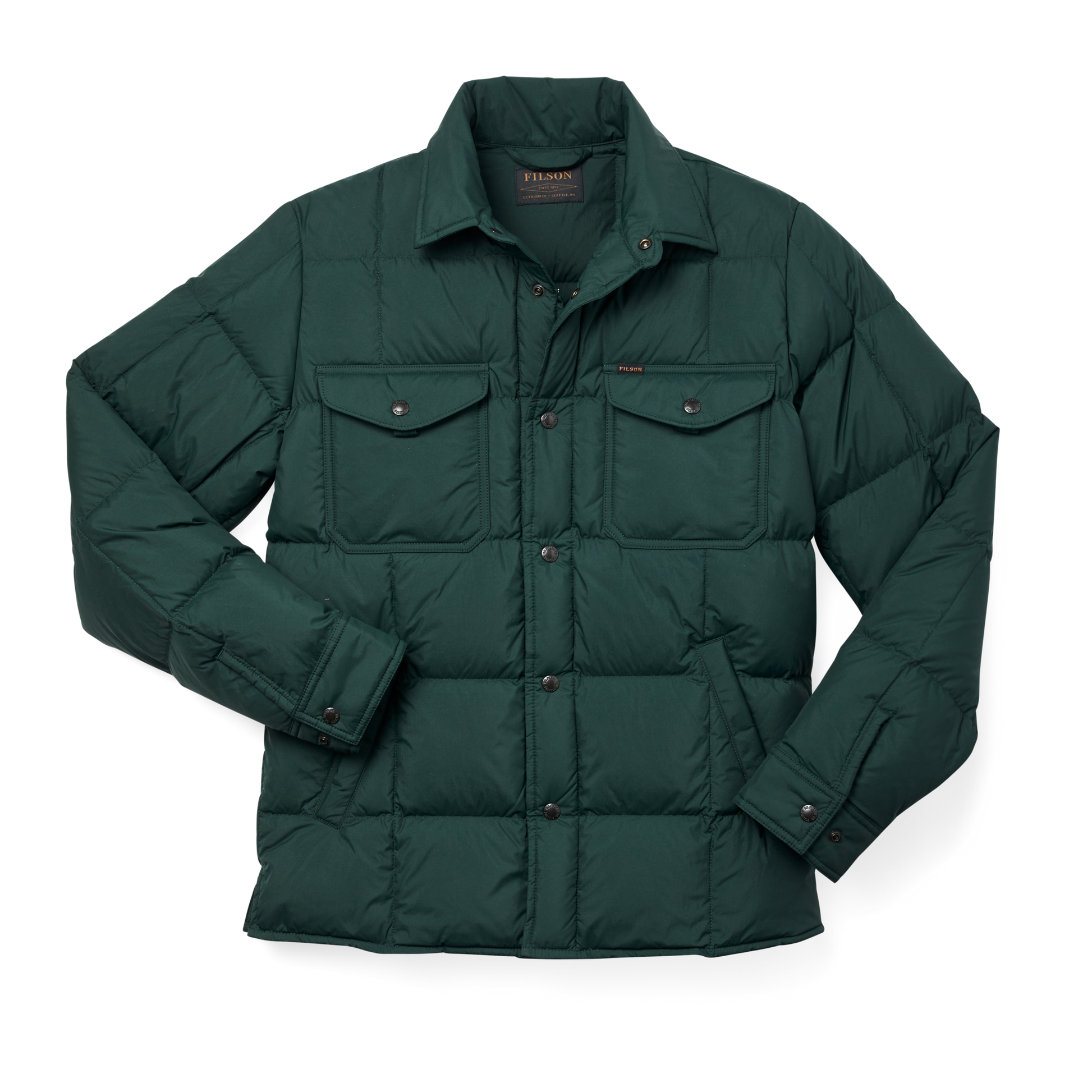 Front-facing image of the Filson Lightweight Down Jac-shirt - Fir