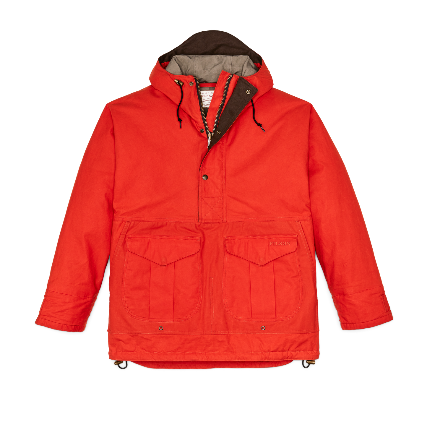 Front-facing image of the Filson Ranger Insulated Anorak - Expedition Orange