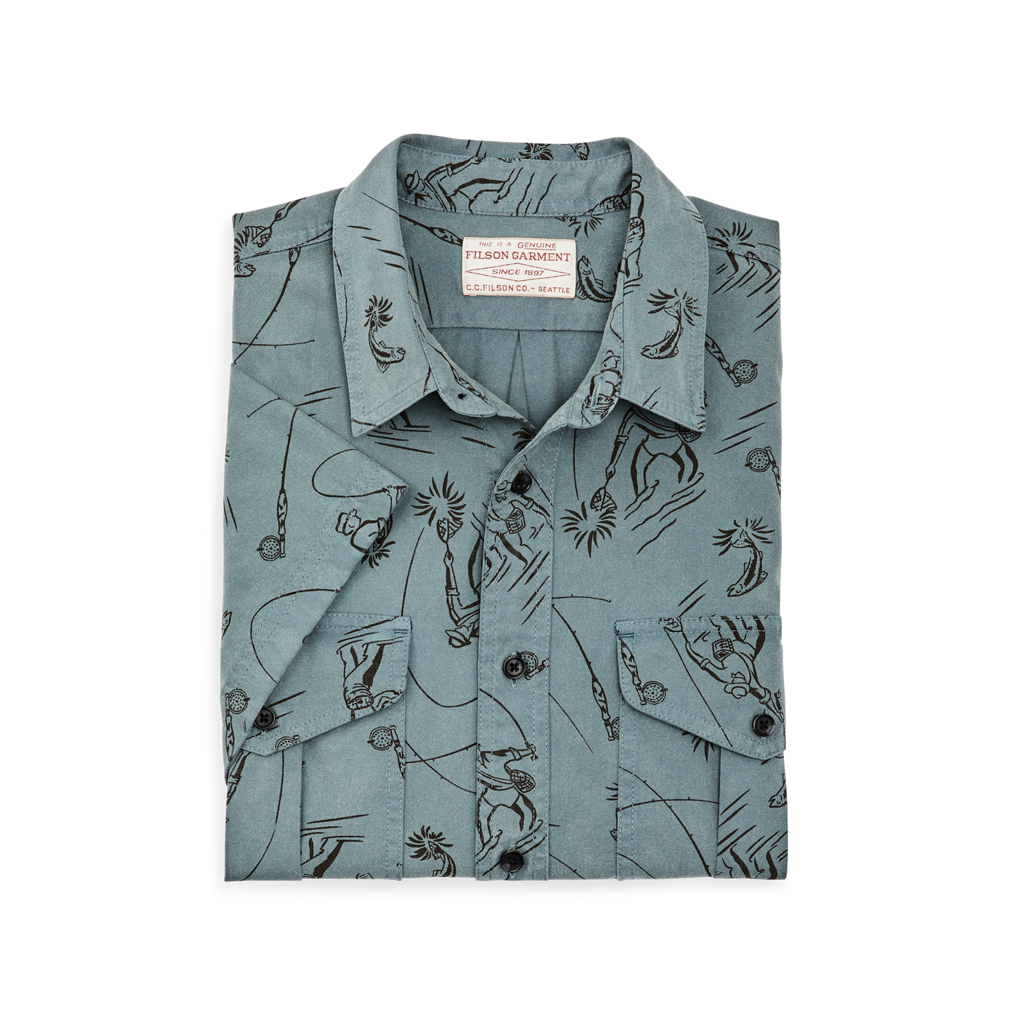 Alternate view of the Filson Short Sleeve Lightweight Alaskan Guide Shirt  - Blue Gray / Fly Fishing